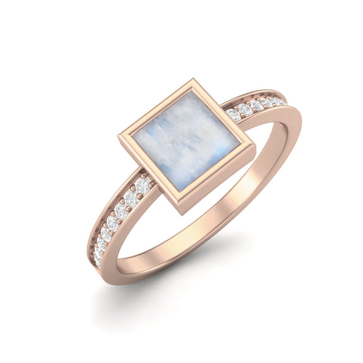 Moonstone Square Bezel Set Ring – Sterling Silver