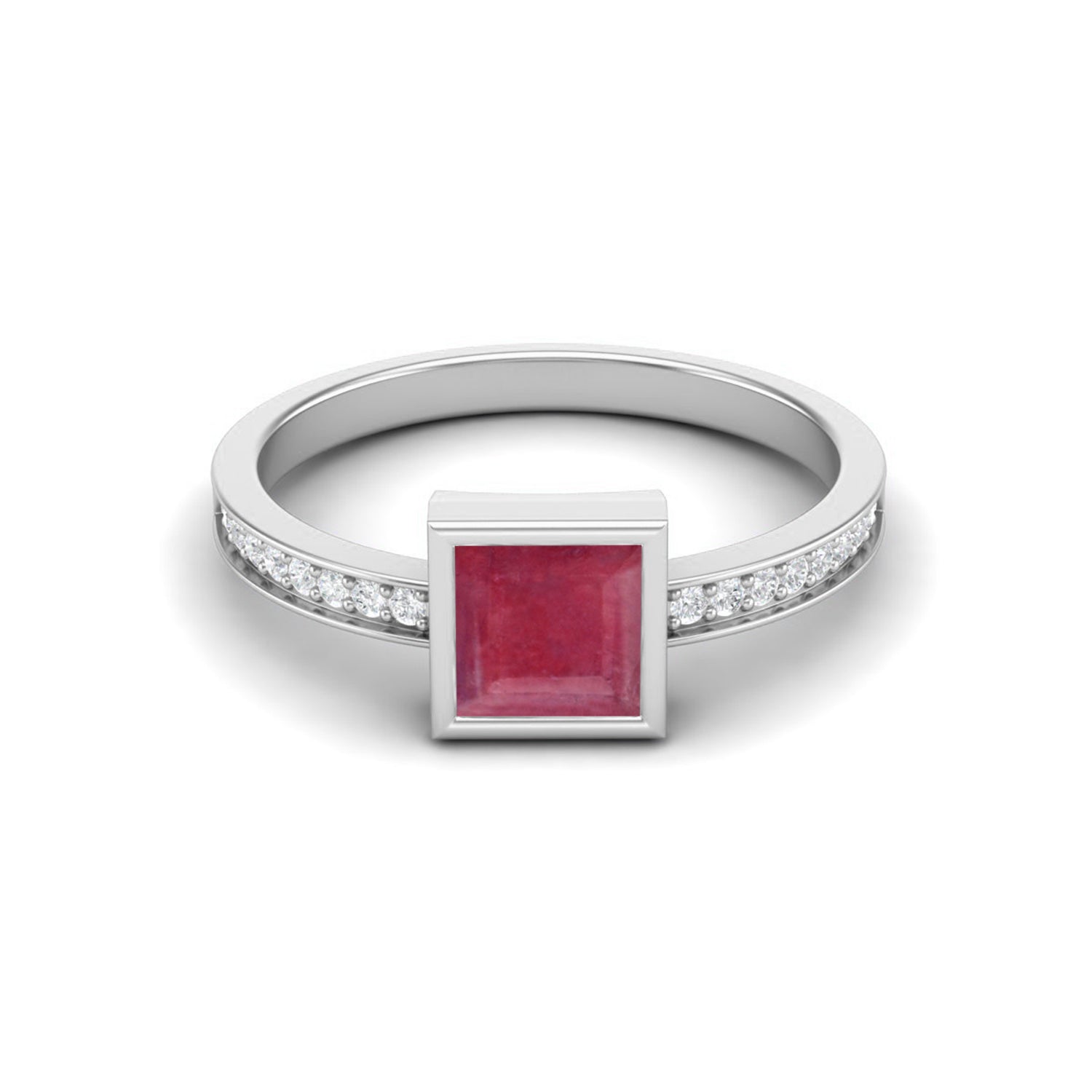 Ruby 0.75 Ct Square Bezel Solitaire Accent Ring – 14k Yellow Gold
