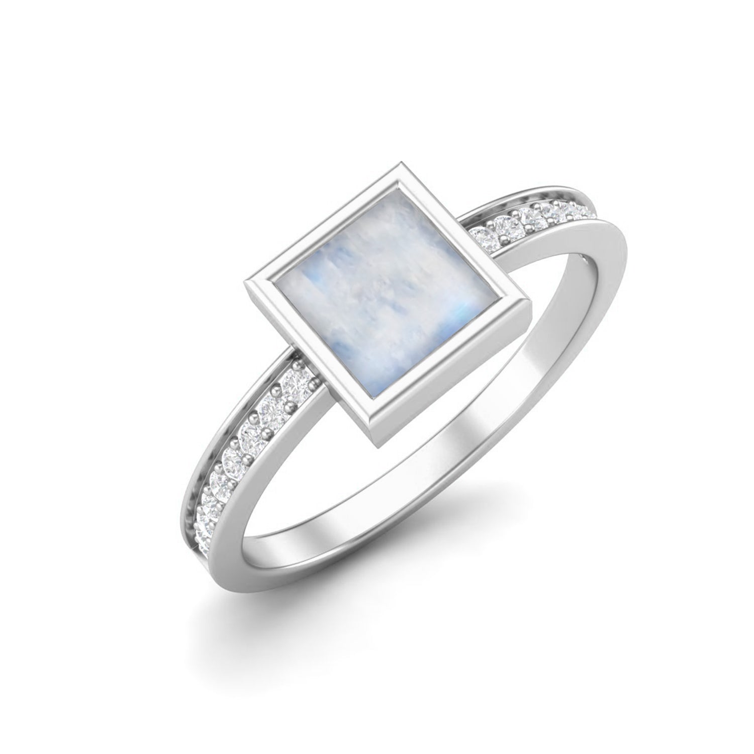 Moonstone Square Bezel Set Ring – Sterling Silver