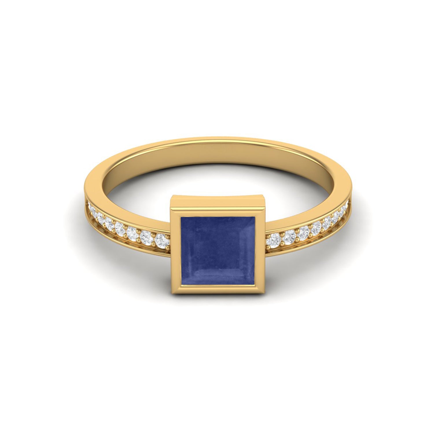 Blue Sapphire Square Solitaire Ring – Sterling Silver