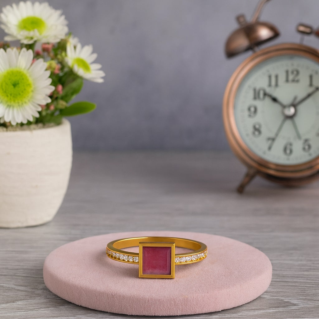 Ruby 0.75 Ct Square Bezel Solitaire Accent Ring – 14k Yellow Gold