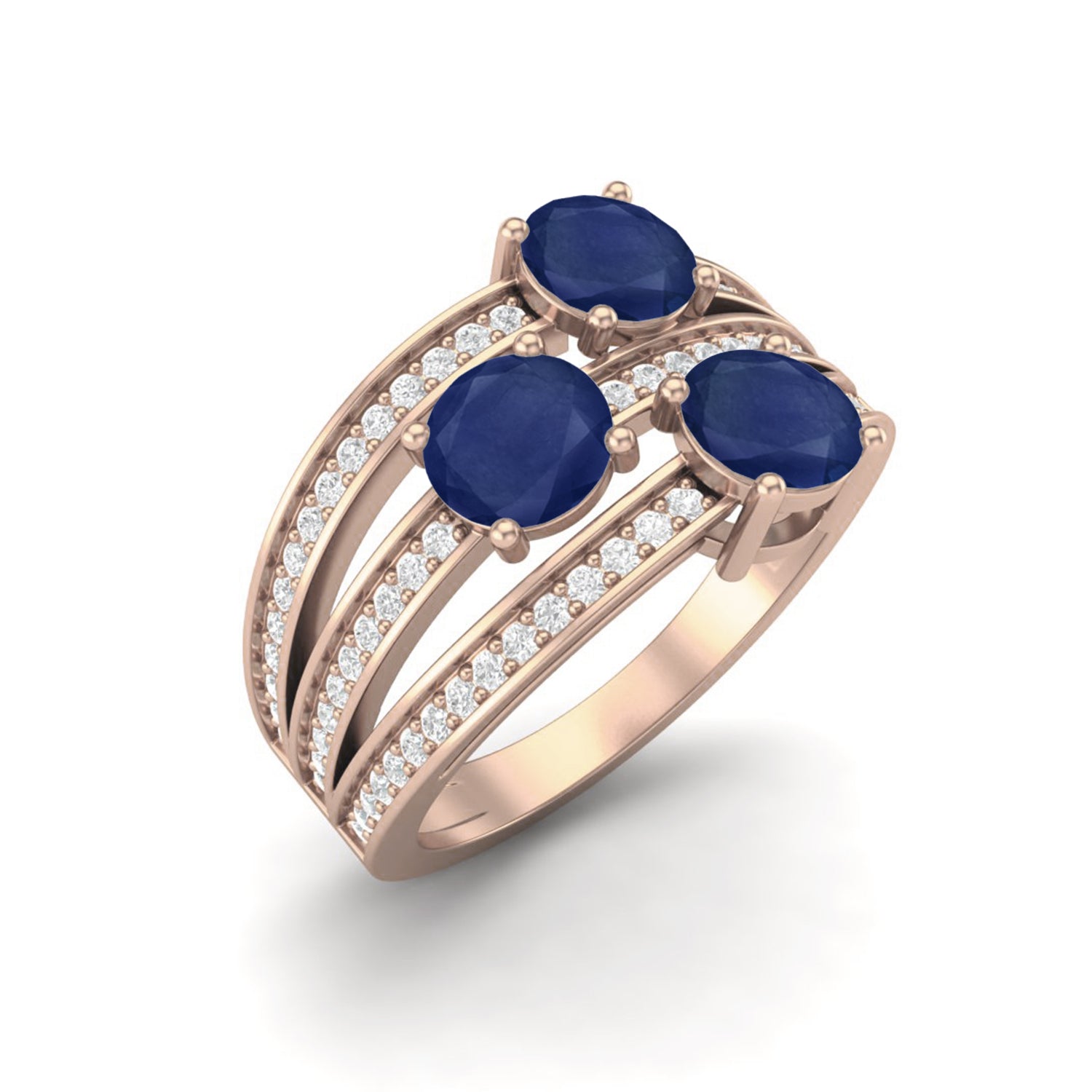 Blue Sapphire Triple Stone Ring - Sterling Silver