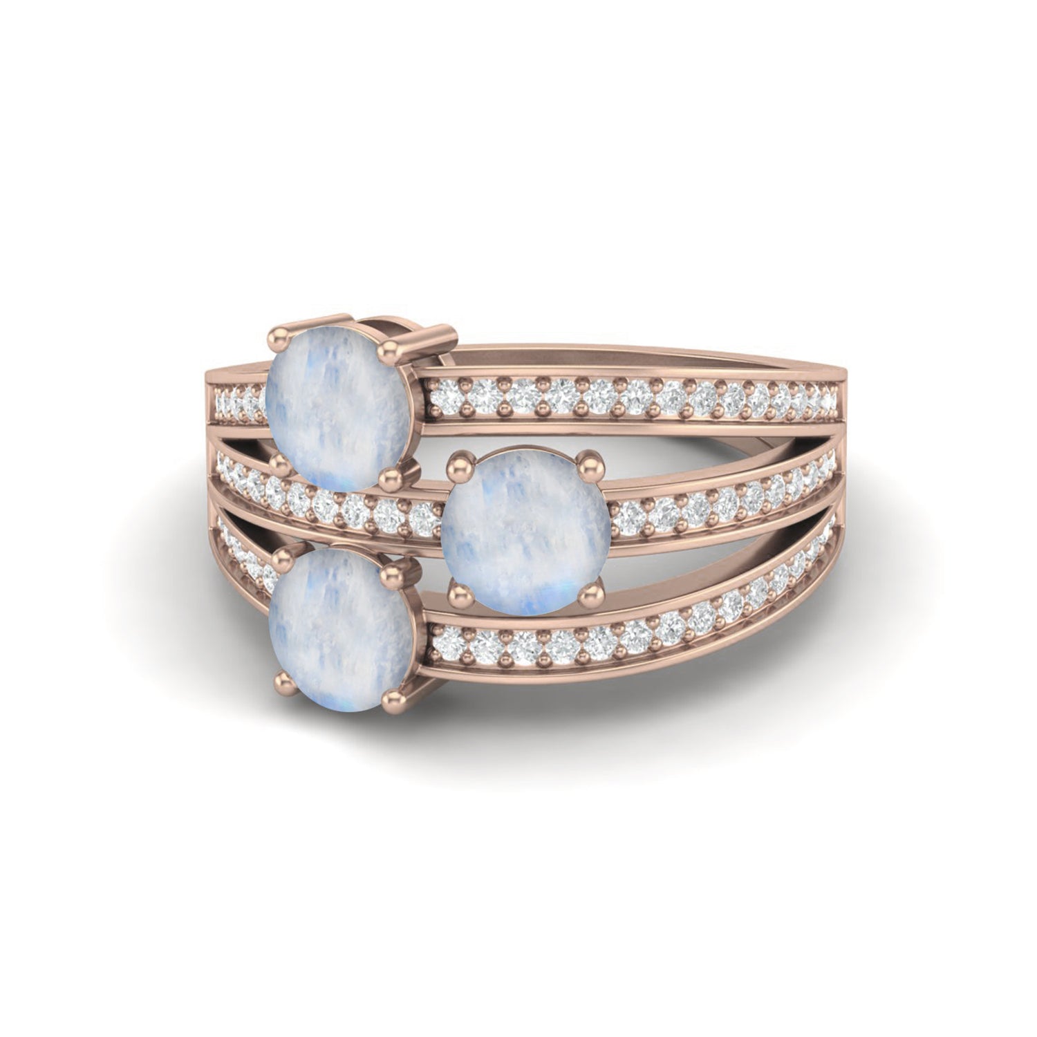Moonstone Multi-Band Design Ring – Sterling Silver