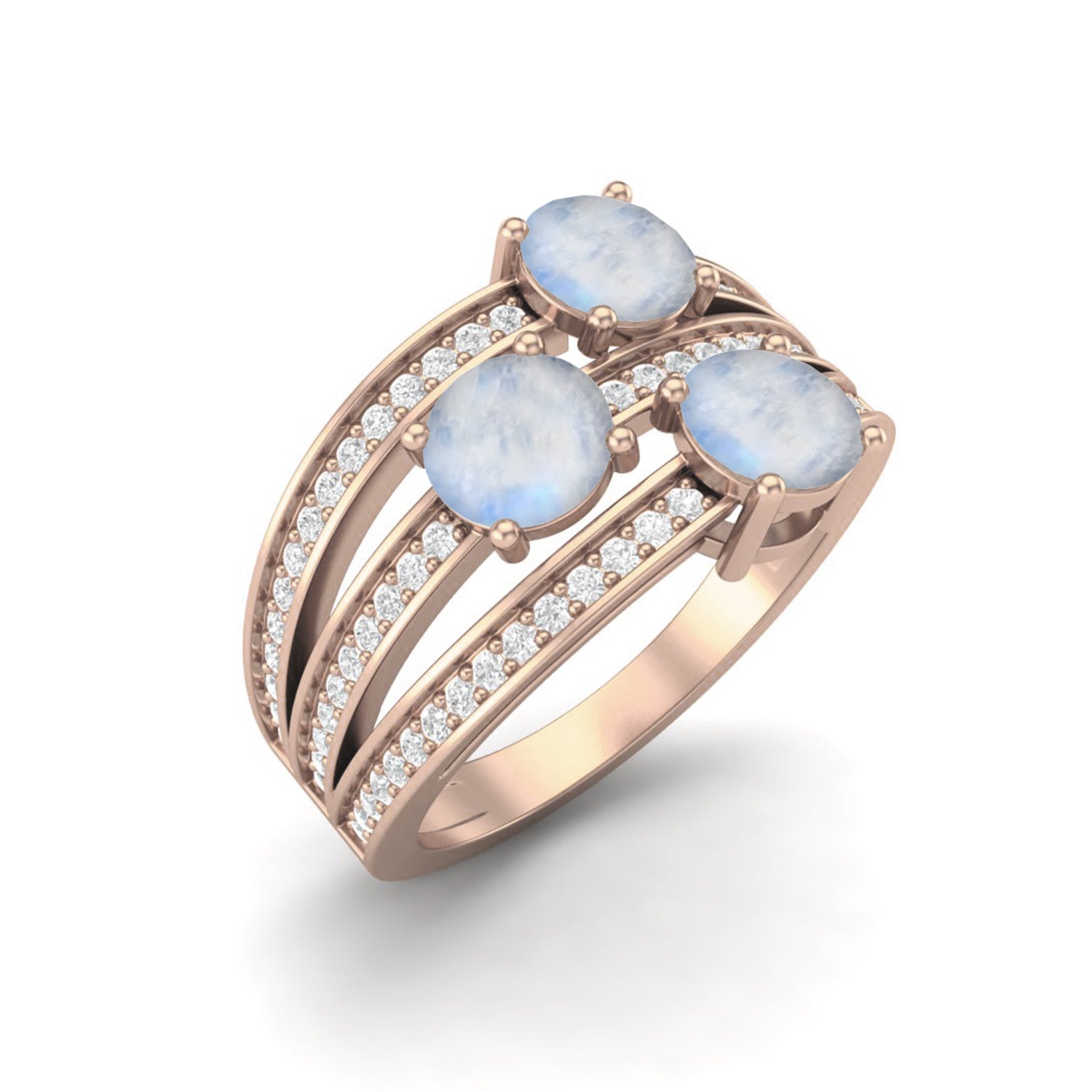 Moonstone Multi-Band Design Ring – Sterling Silver