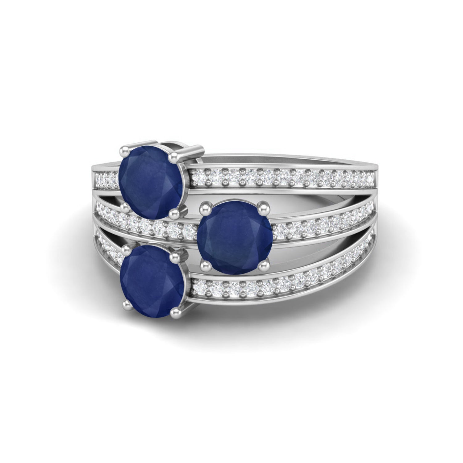 Blue Sapphire Triple Stone Ring - Sterling Silver