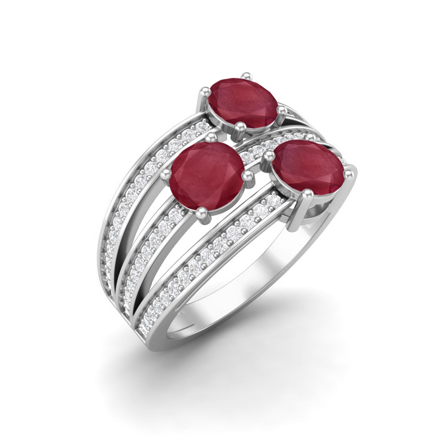 Ruby 1.50 Ct Triple Round Multi-Row Accent Band Ring – 14k Yellow Gold