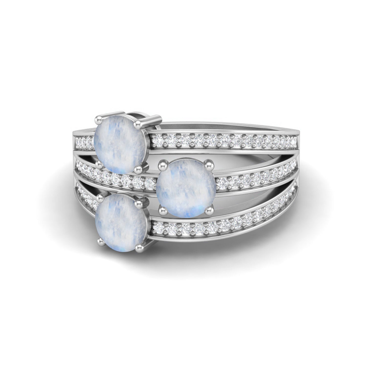 Moonstone Multi-Band Design Ring – Sterling Silver