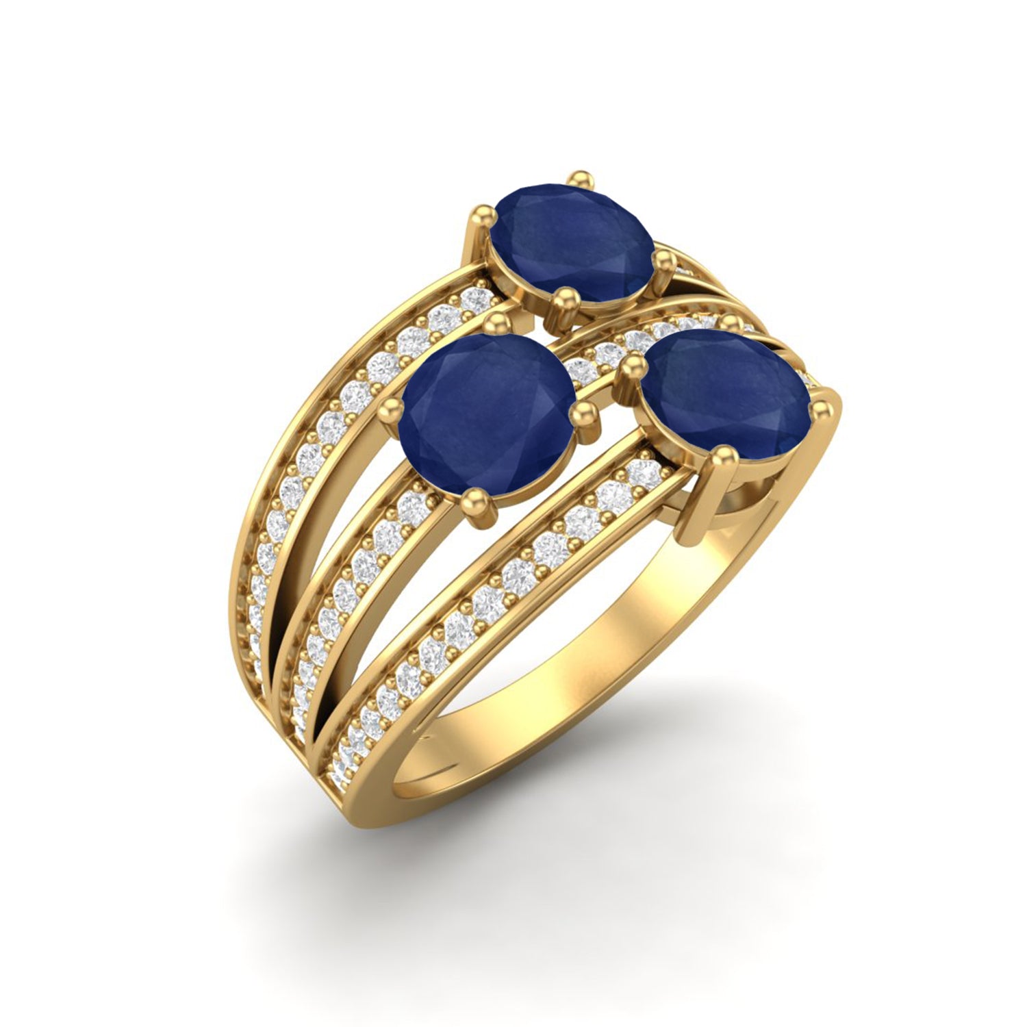 Blue Sapphire Triple Stone Ring - Sterling Silver