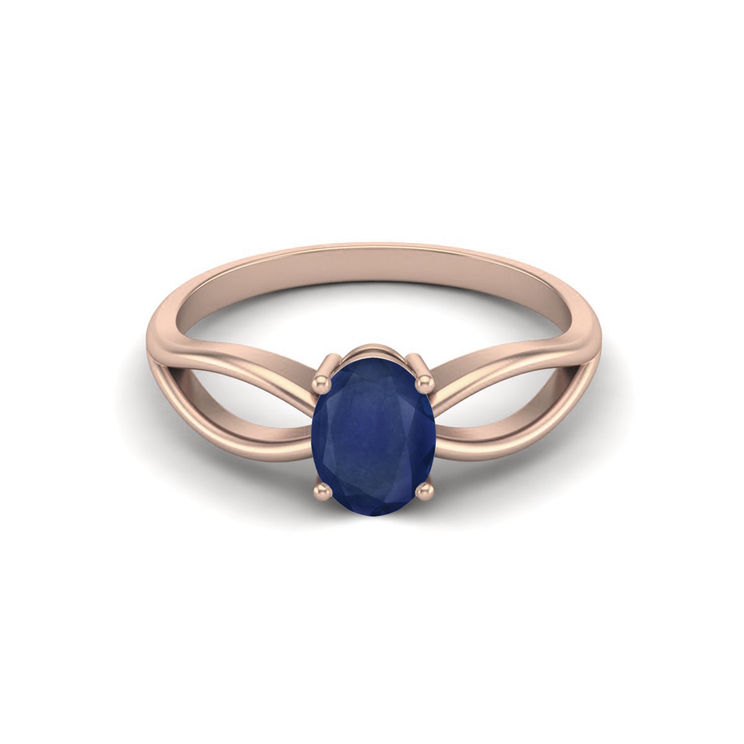 Blue Sapphire 1.00 Ct Oval Solitaire Split Shank Ring - 14k Yellow Gold