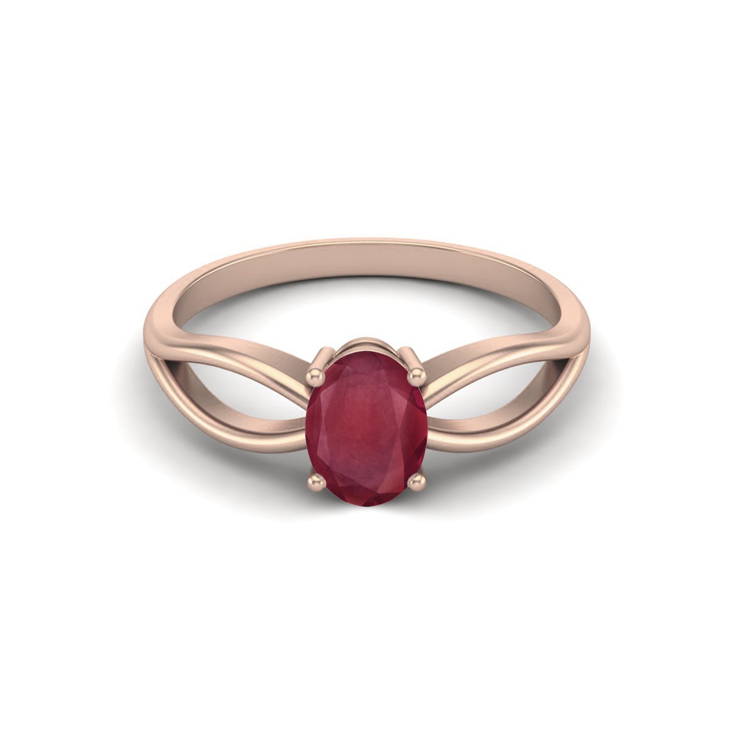 Ruby 1.00 Ct Oval Solitaire Split Shank Ring – 14k Yellow Gold