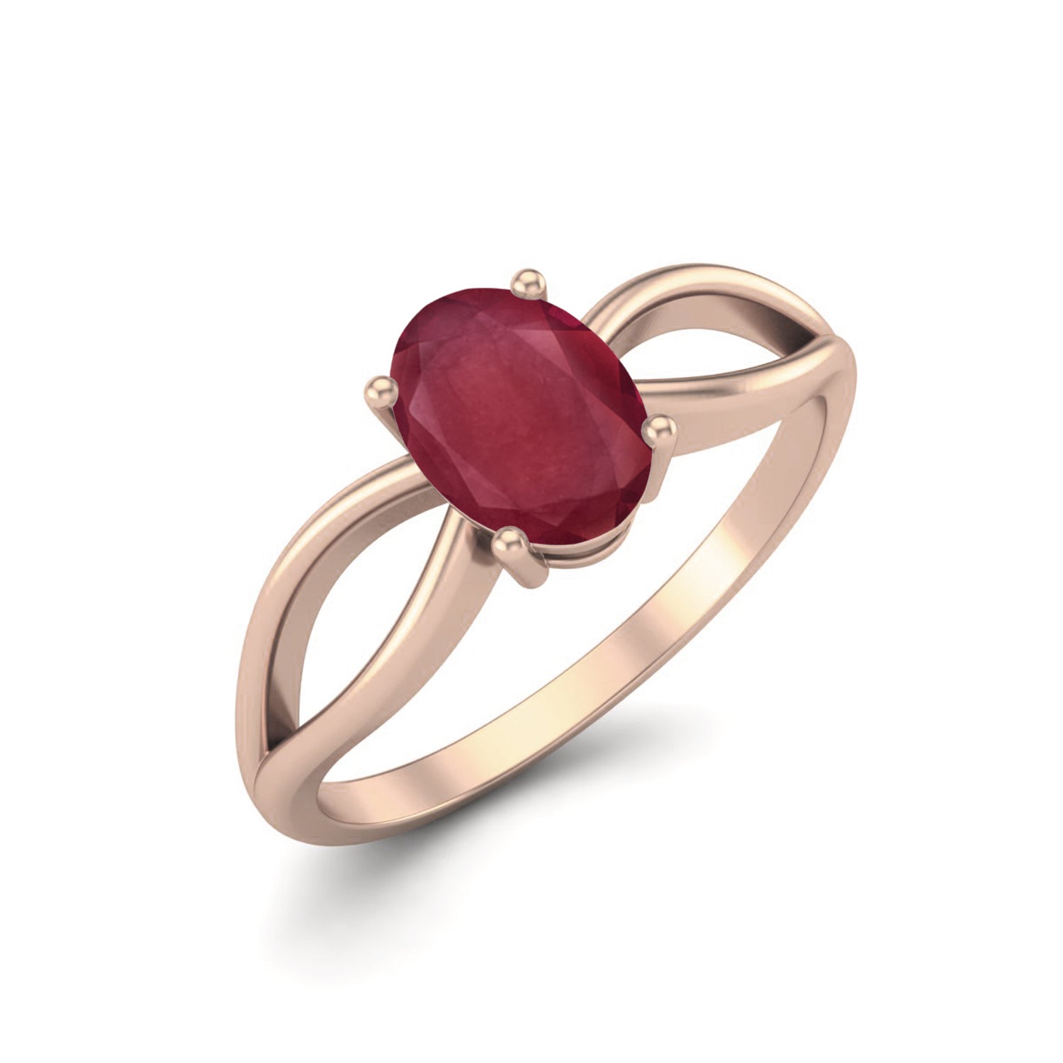 Ruby 1.00 Ct Oval Solitaire Split Shank Ring – 14k Yellow Gold