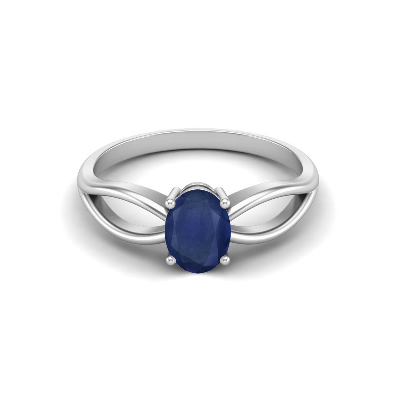 Blue Sapphire Oval Solitaire Ring – Sterling Silver