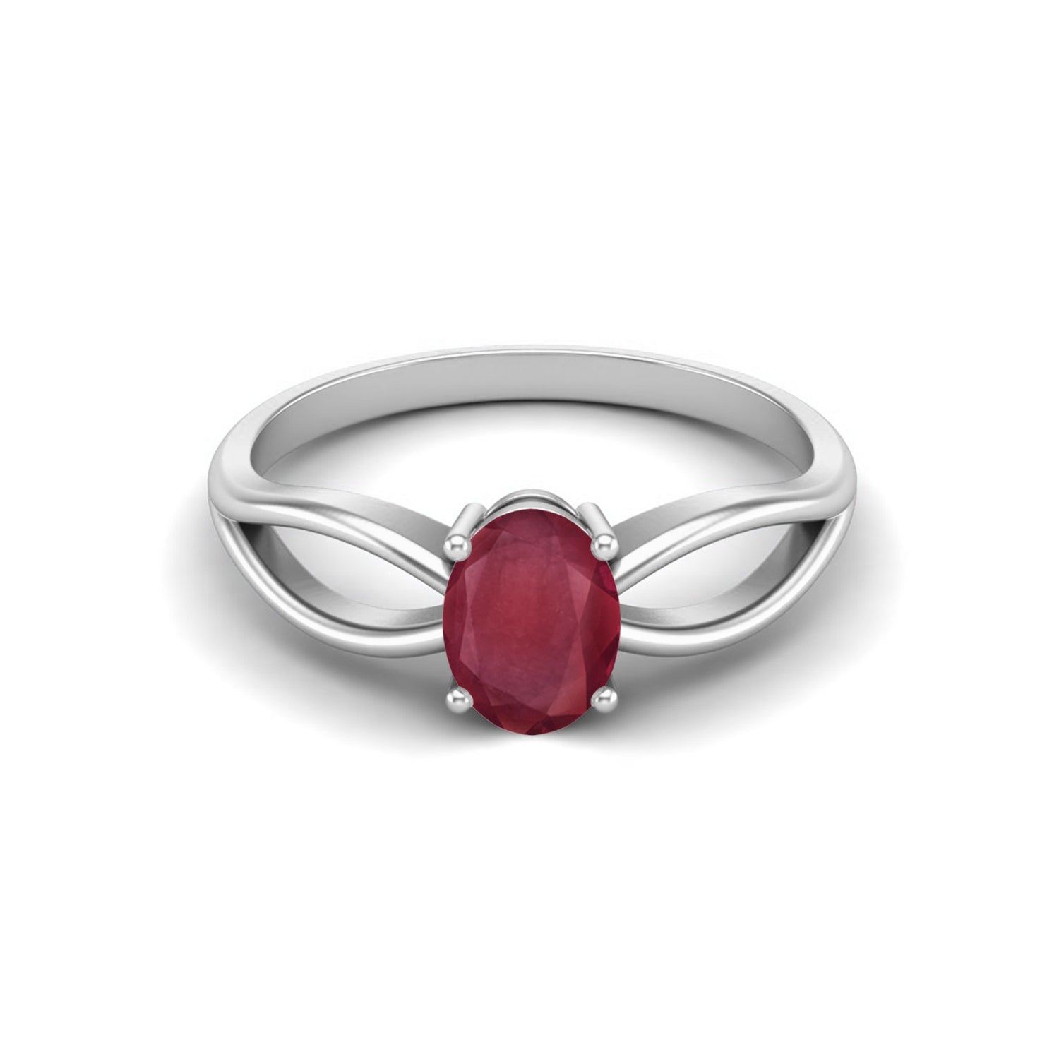 Ruby 1.00 Ct Oval Solitaire Split Shank Ring – 14k Yellow Gold