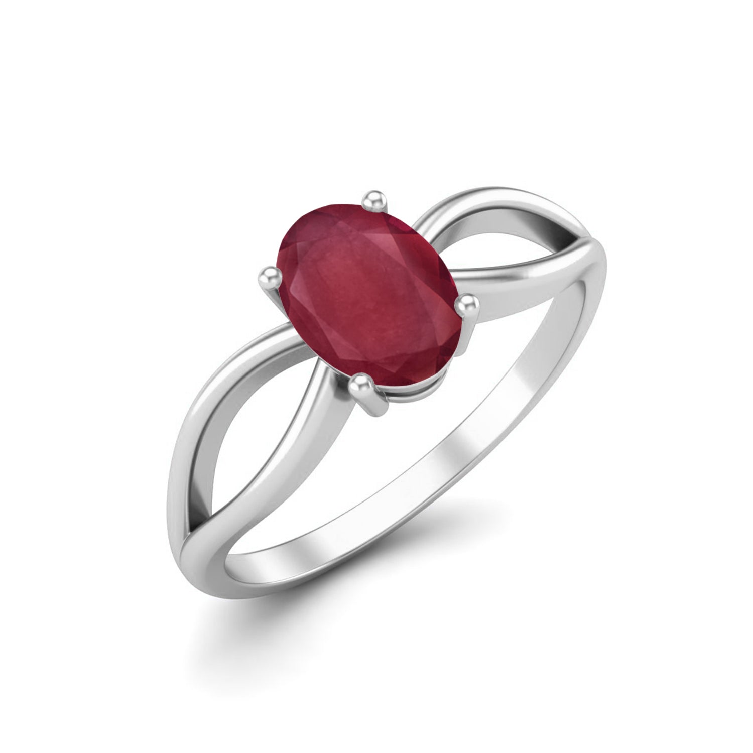 Ruby 1.00 Ct Oval Solitaire Split Shank Ring – 14k Yellow Gold