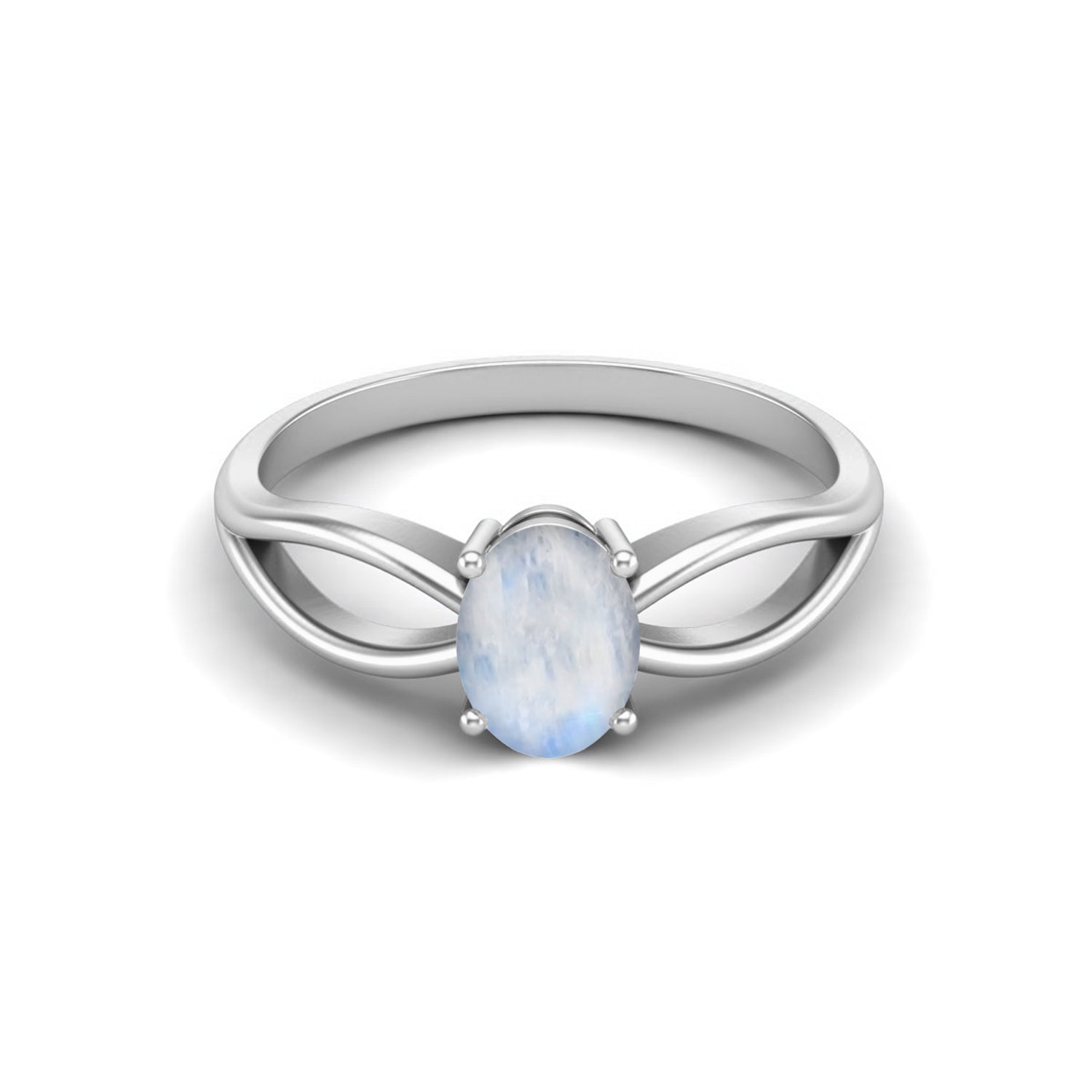 Moonstone Split Shank Minimalist Design Ring – Sterling Silver