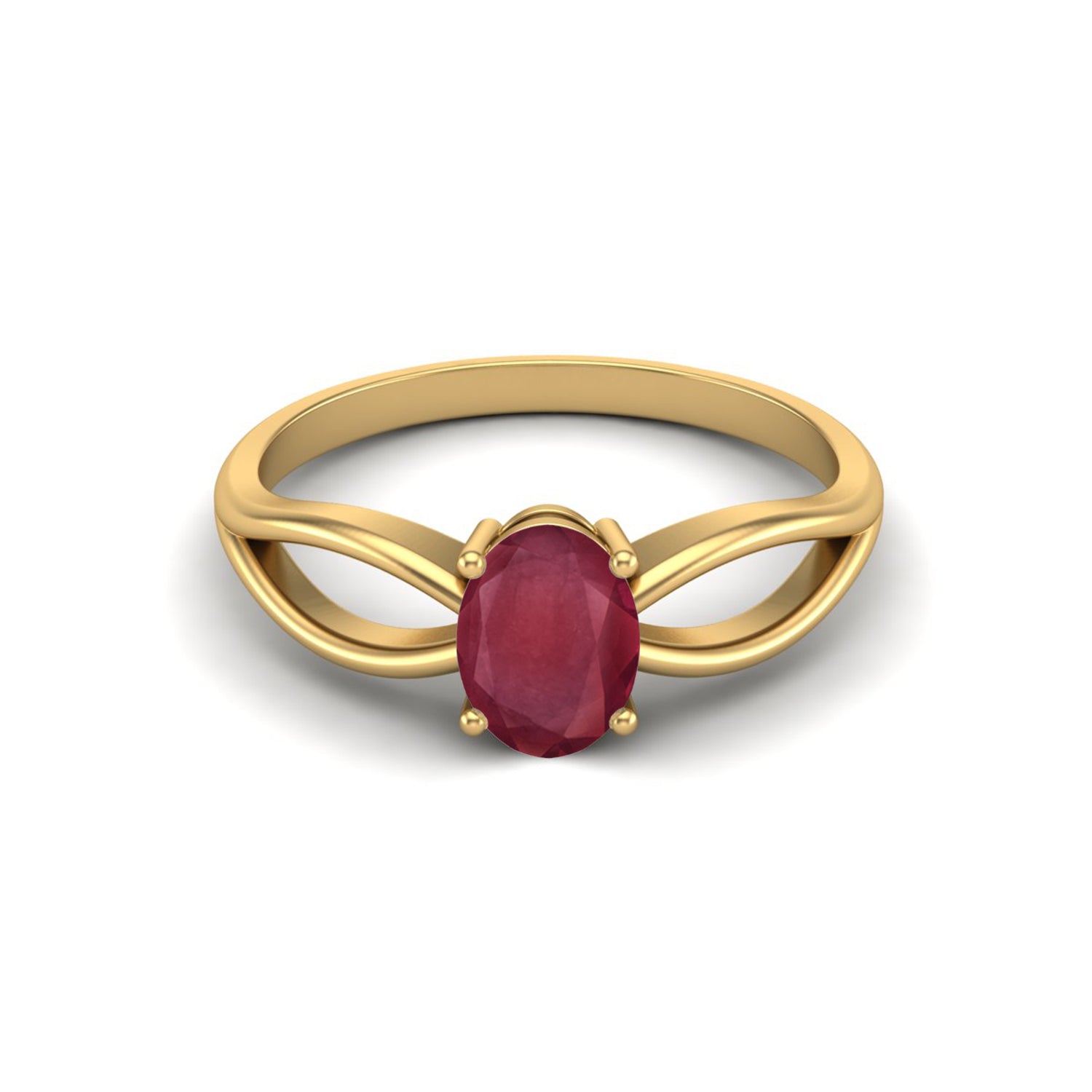 Ruby 1.00 Ct Oval Solitaire Split Shank Ring – 14k Yellow Gold