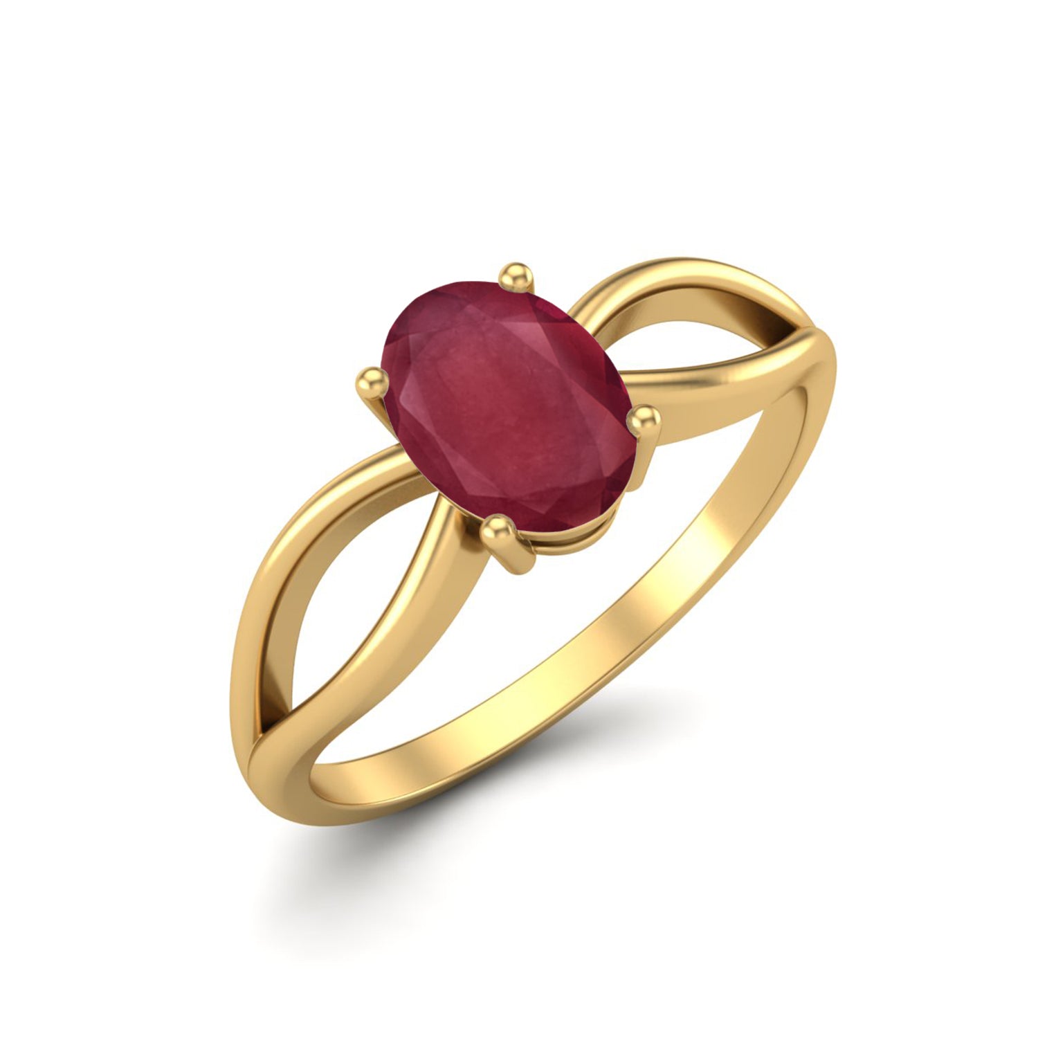 Ruby 1.00 Ct Oval Solitaire Split Shank Ring – 14k Yellow Gold