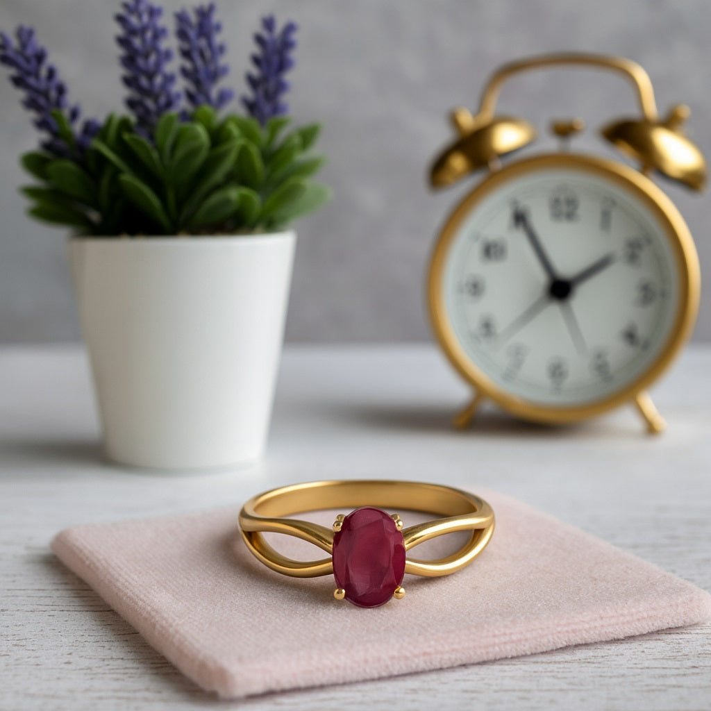Ruby 1.00 Ct Oval Solitaire Split Shank Ring – 14k Yellow Gold