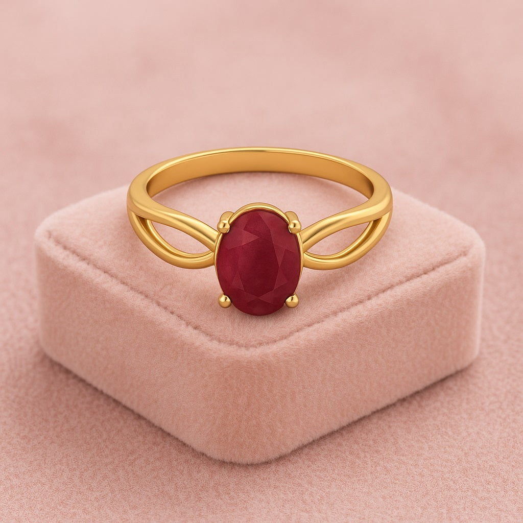 Ruby 1.00 Ct Oval Solitaire Split Shank Ring – 14k Yellow Gold