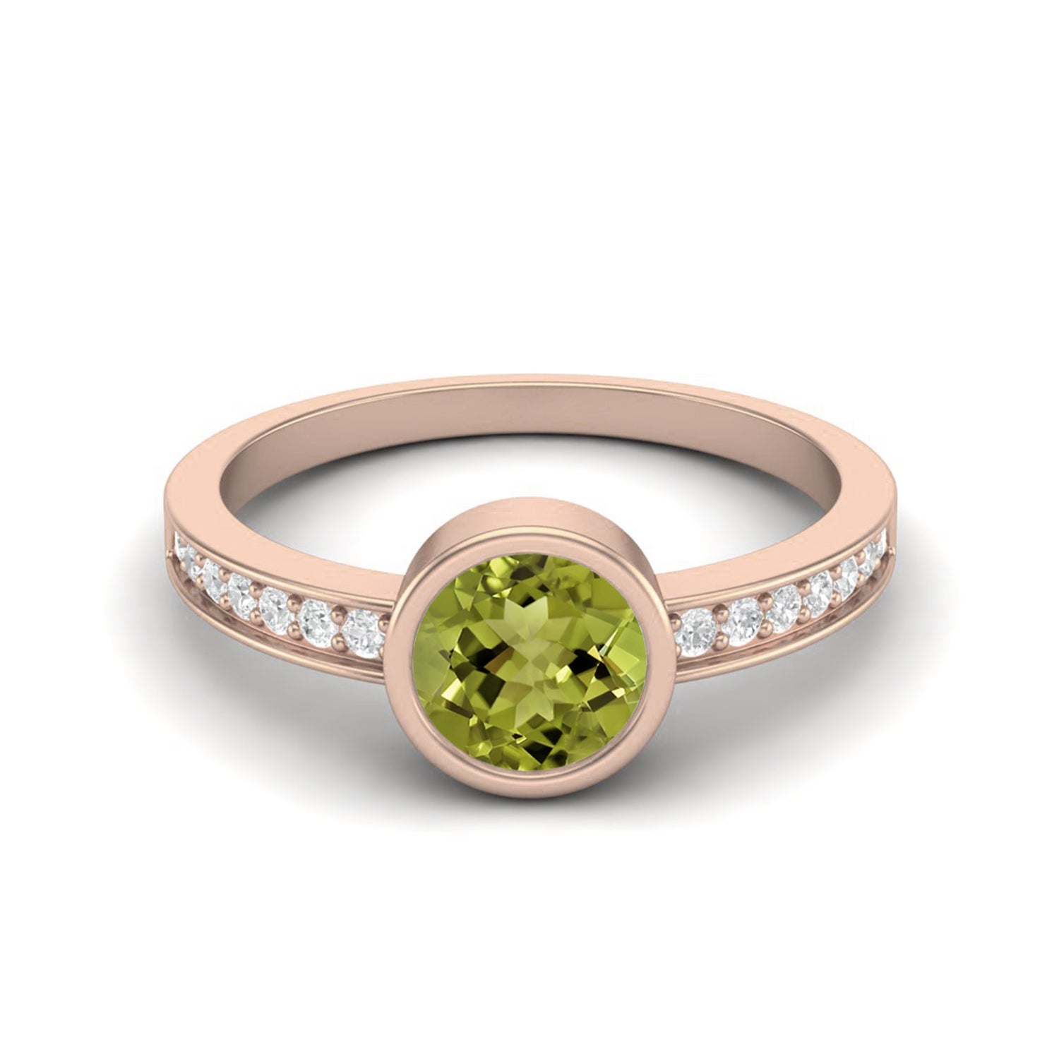 Peridot Bezel Set with Accented Band Ring – Sterling Silver