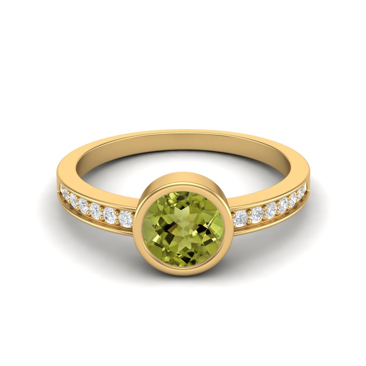 Peridot Bezel Set with Accented Band Ring – Sterling Silver