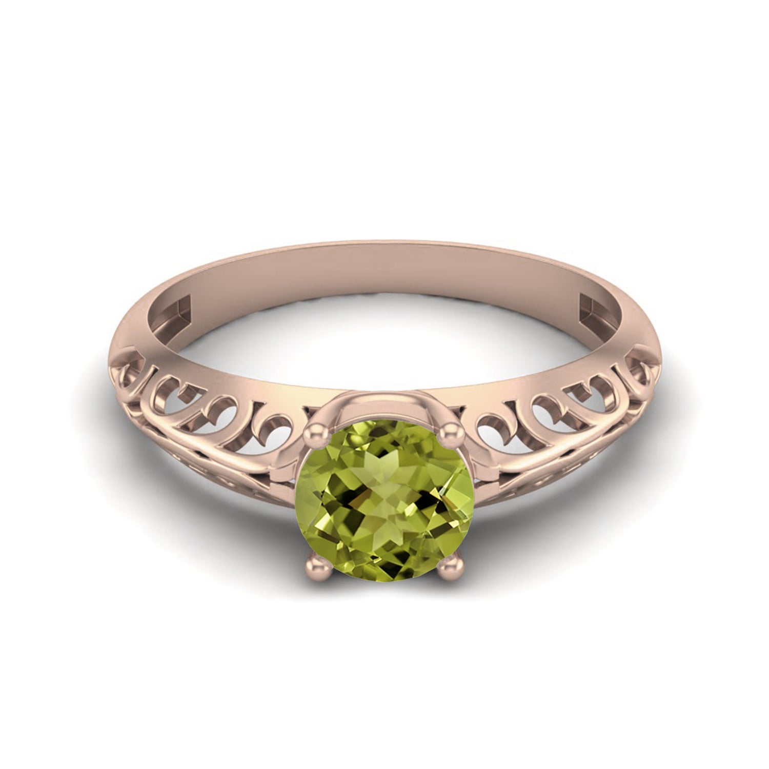 Peridot Vintage Scrollwork Band Design Ring – Sterling Silver