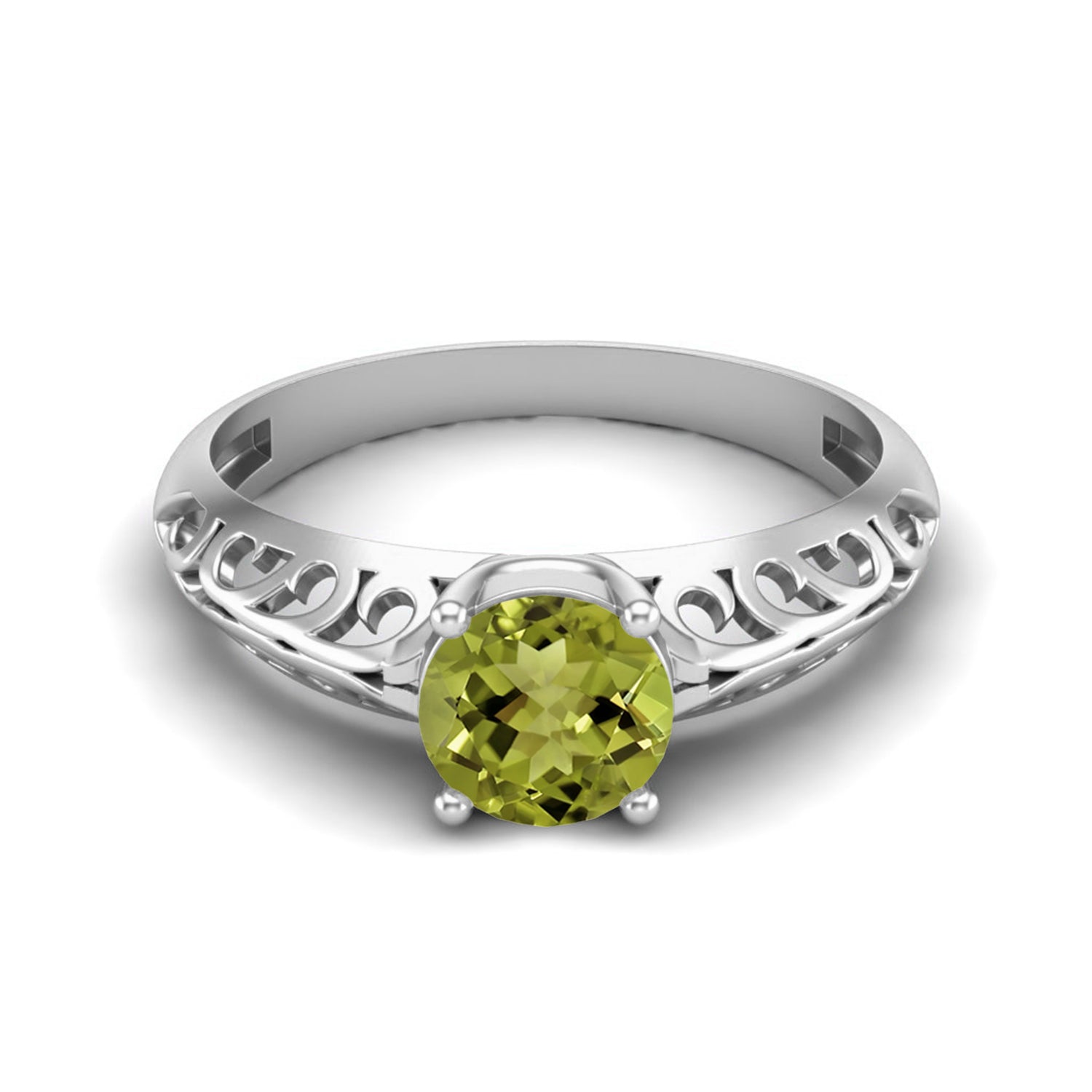 Peridot Vintage Scrollwork Band Design Ring – Sterling Silver