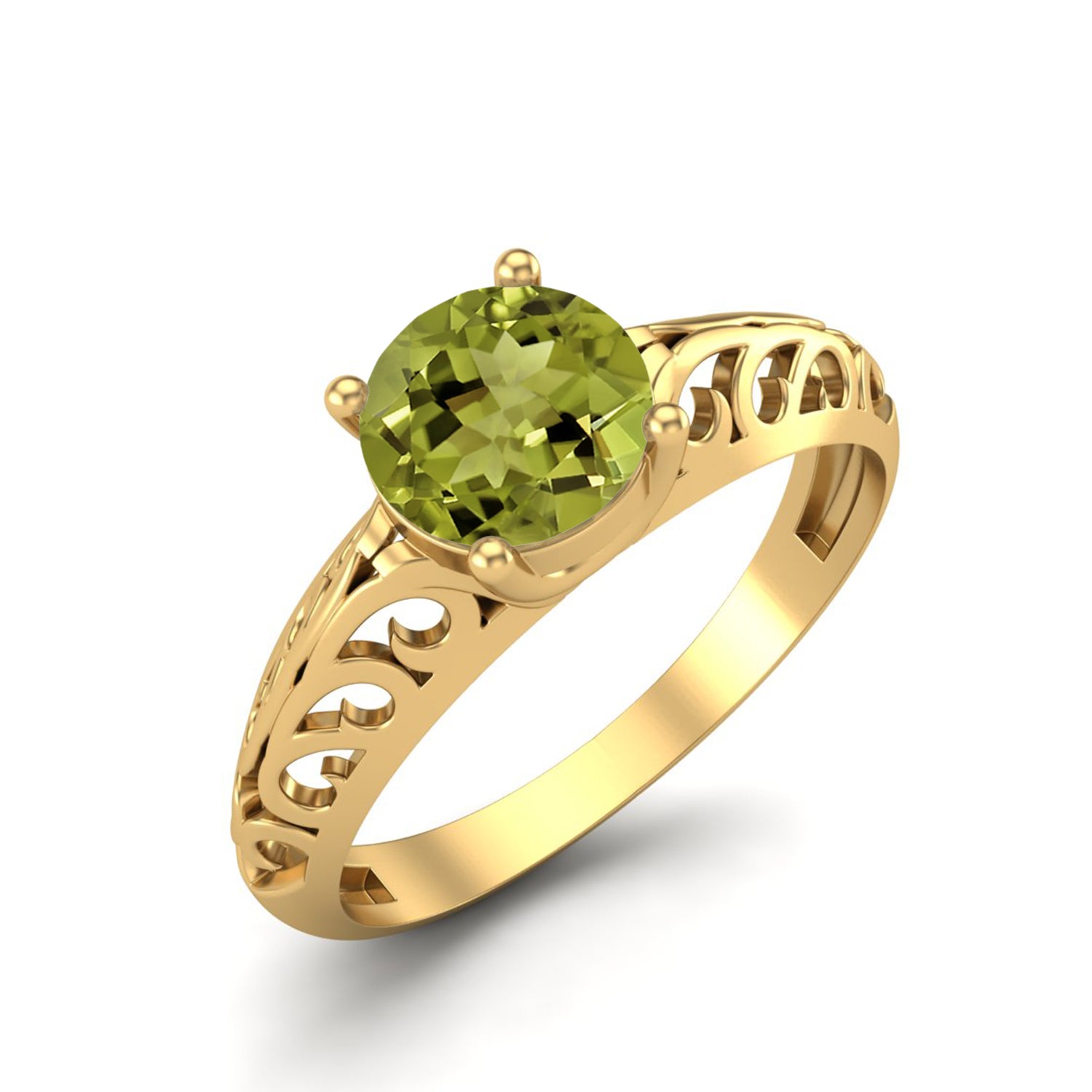 Peridot Vintage Scrollwork Band Design Ring – Sterling Silver