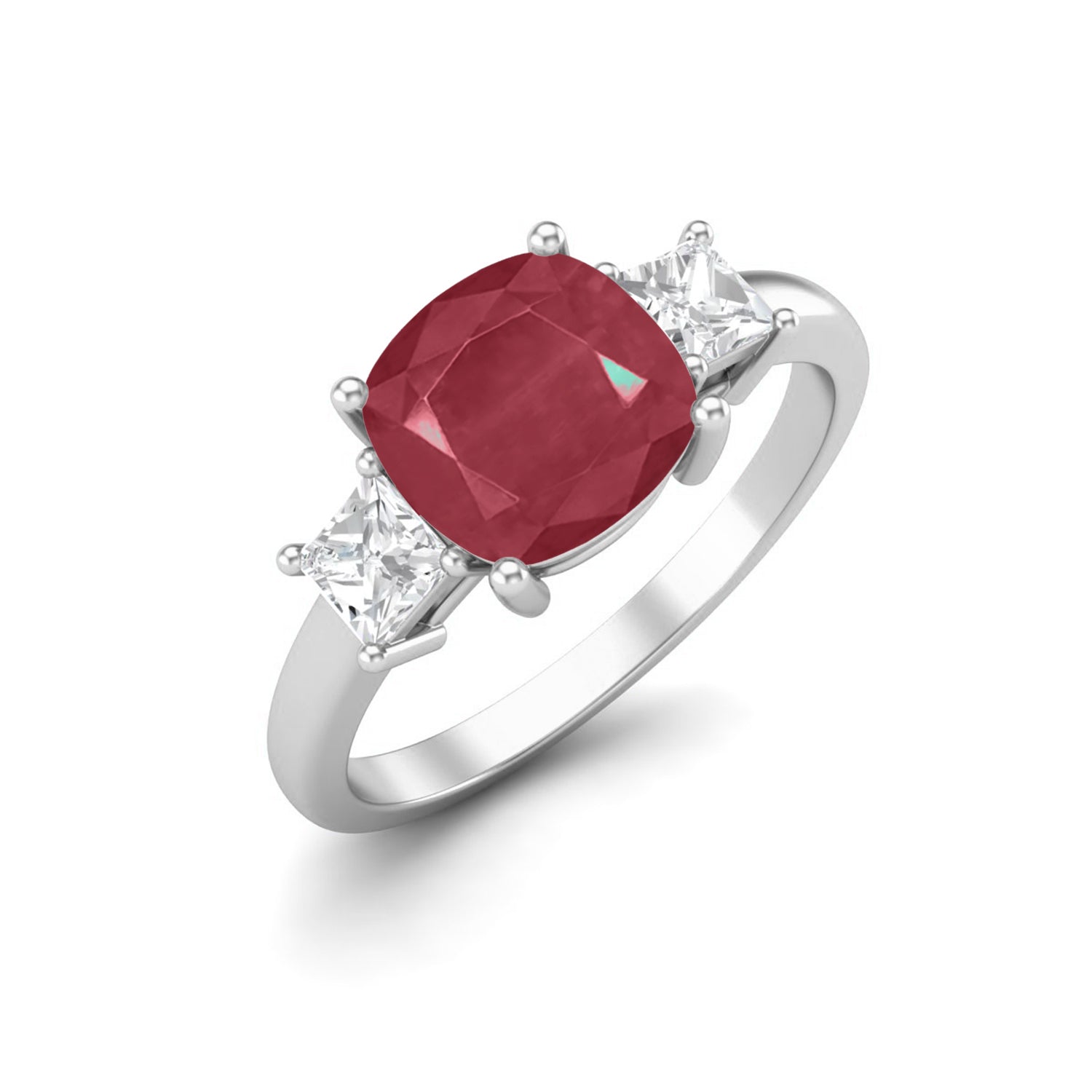Ruby 2.05 Ct Cushion Three Stone Ring – 14k Yellow Gold