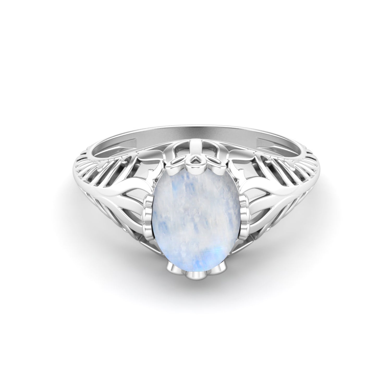 Moonstone Oval Solitaire Ring – Sterling Silver