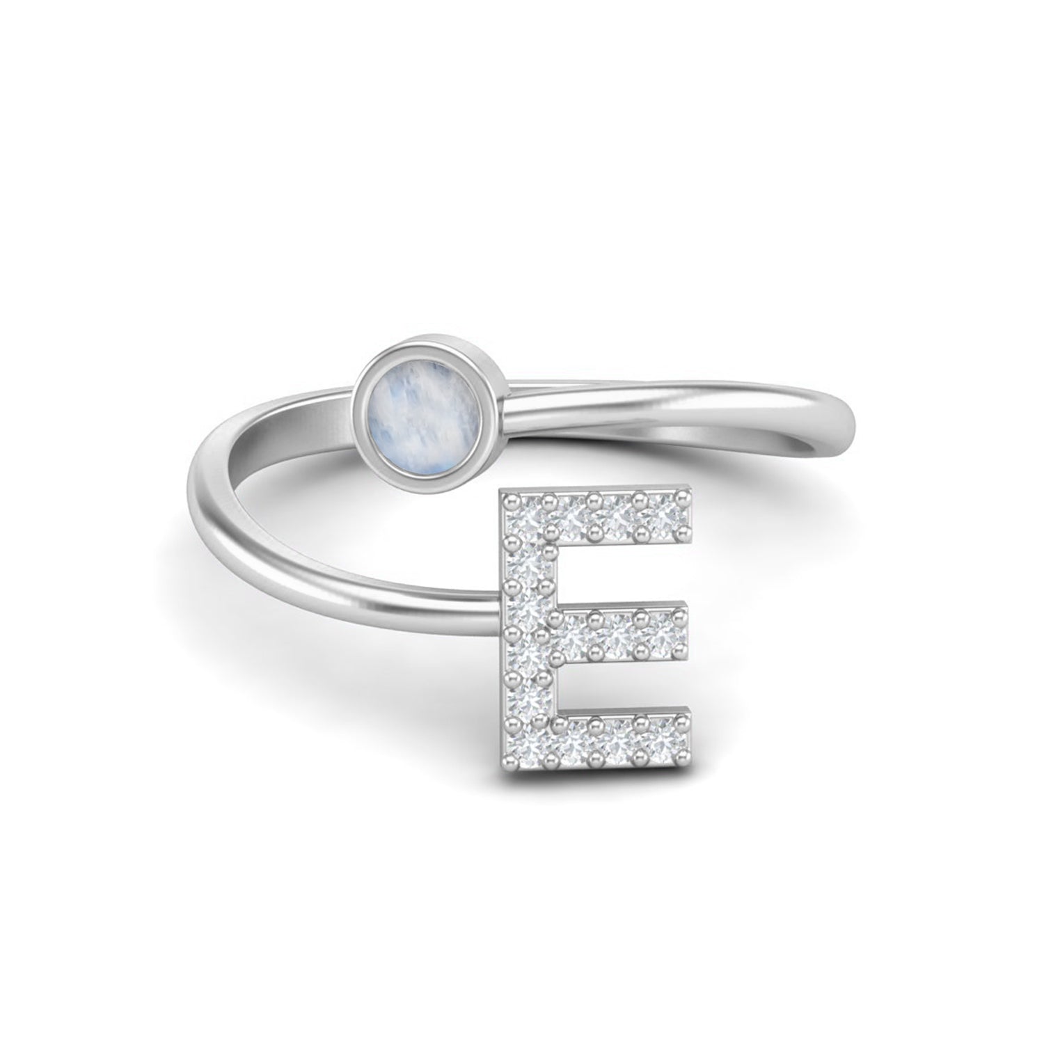 Moonstone Initial 'E' Ring – Sterling Silver
