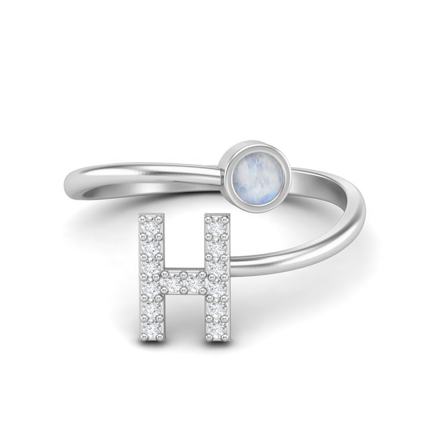 Moonstone Initial 'H' Ring – Sterling Silver