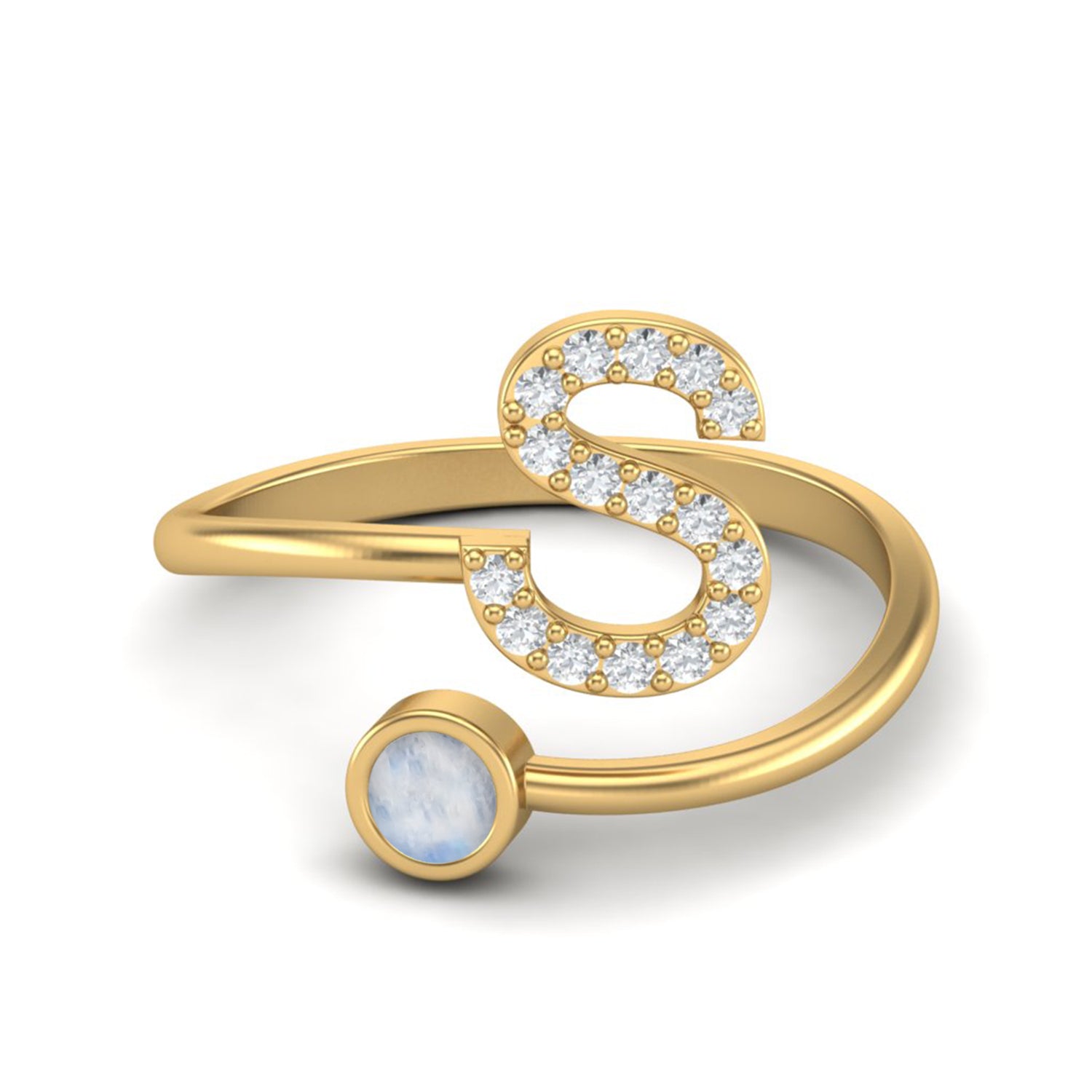 Moonstone Personalized Initial 'S' Design Ring - Sterling Silver