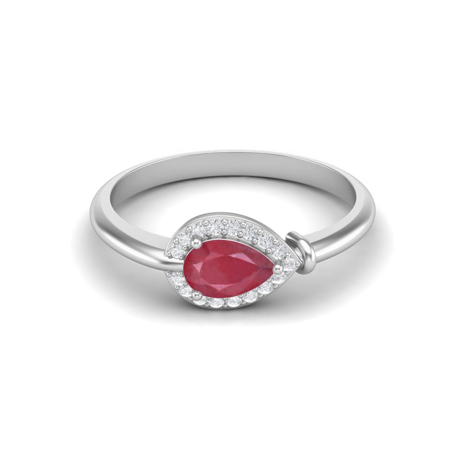 Ruby 0.70 Ct Pear Solitaire Halo Ring – 14k Yellow Gold