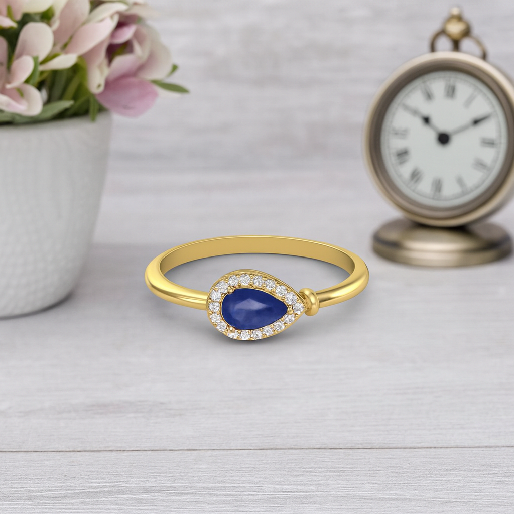 Blue Sapphire 0.70 Ct Pear Halo Ring - 14k Yellow Gold