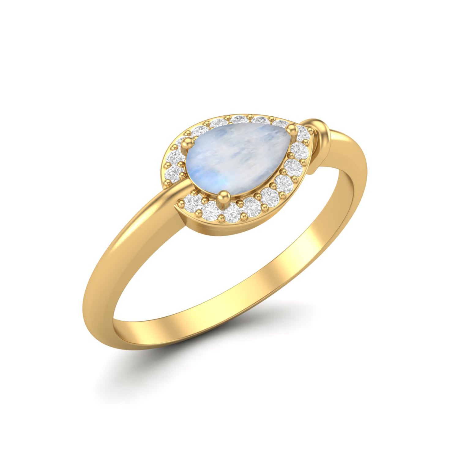 Anello di fidanzamento con alone di pietra di luna a forma di pera, anello di nozze solitario minimalista vintage