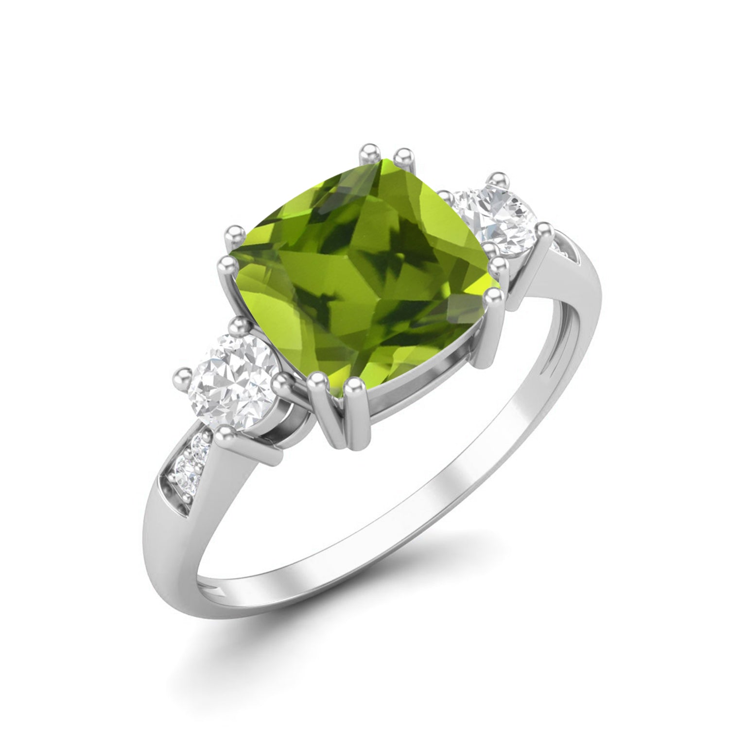 Peridot Three Stone Classic Design Ring – Sterling Silver