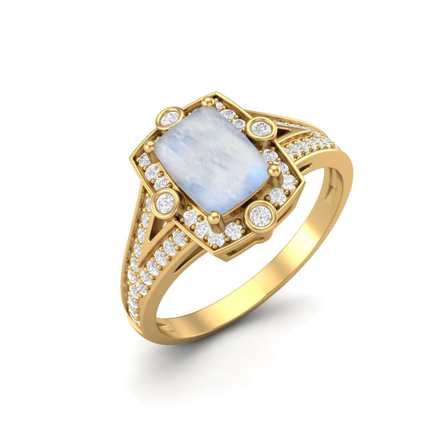 Natural Moonstone Bridal Ring Unique Solitaire Shank Engagement Ring in 925 Sterling Silver