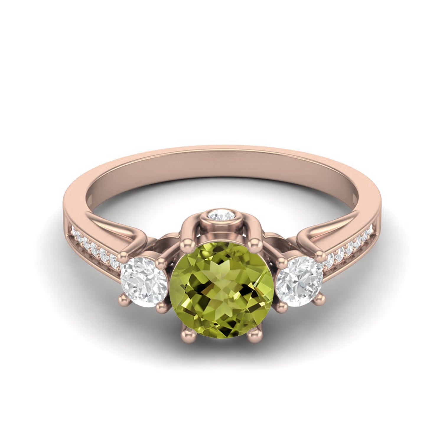 Anello con gambo diviso a tre pietre in peridoto – Argento Sterling