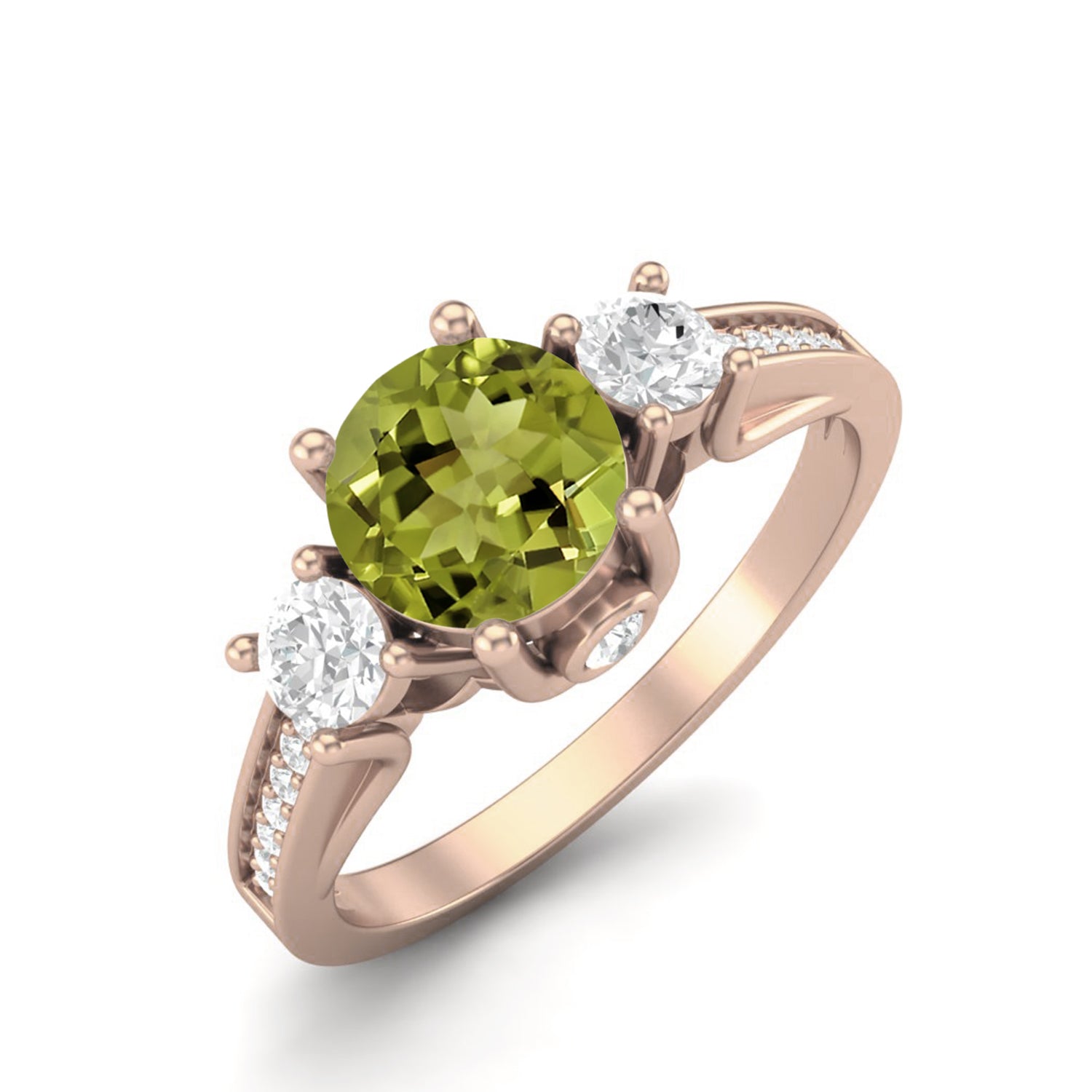 Anello con gambo diviso a tre pietre in peridoto – Argento Sterling