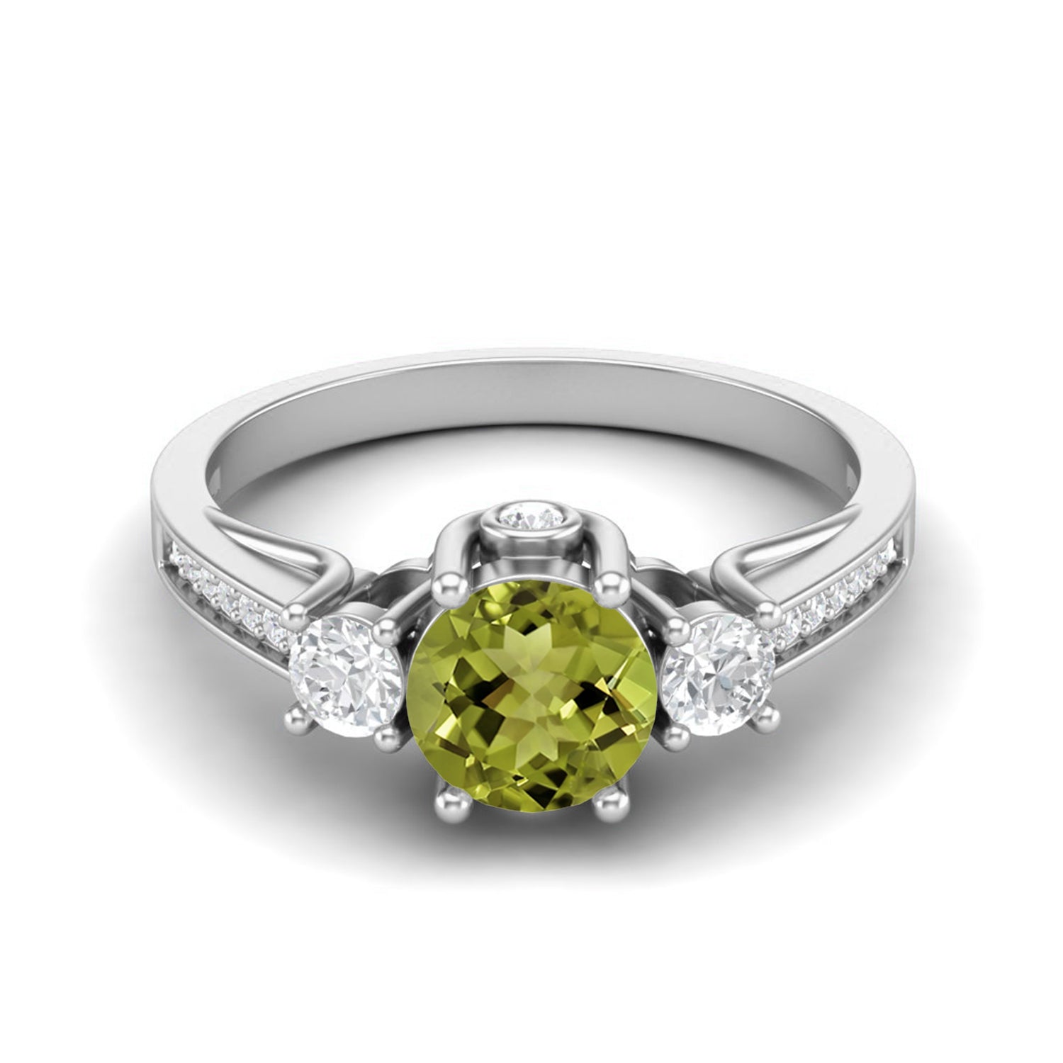 Peridot Three-Stone Split Shank Ring – Sterling Silver