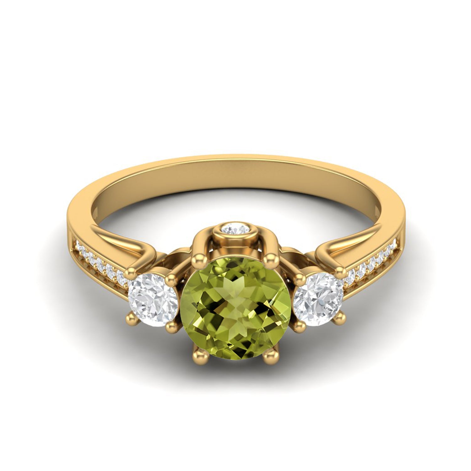 Anello con gambo diviso a tre pietre in peridoto – Argento Sterling