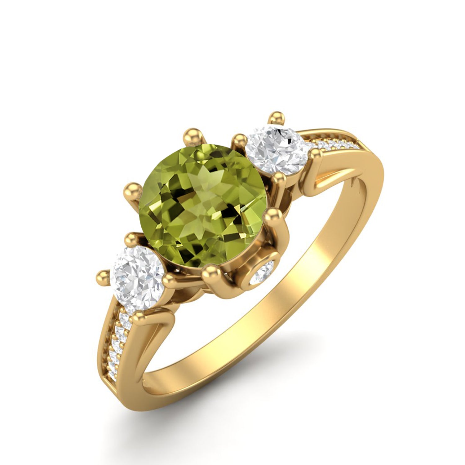 Anello con gambo diviso a tre pietre in peridoto – Argento Sterling