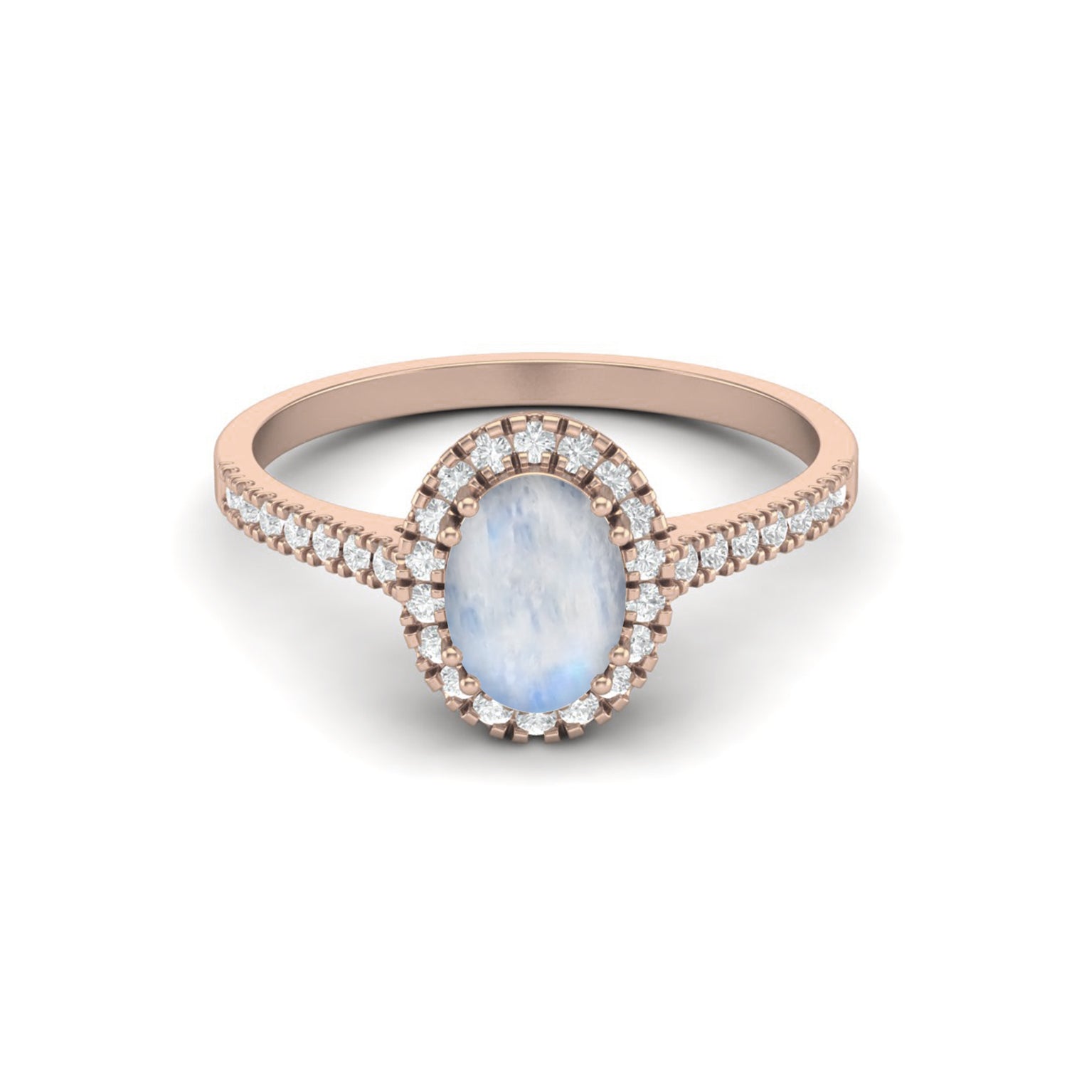 Classic Halo Design Moonstone Ring – Sterling Silver