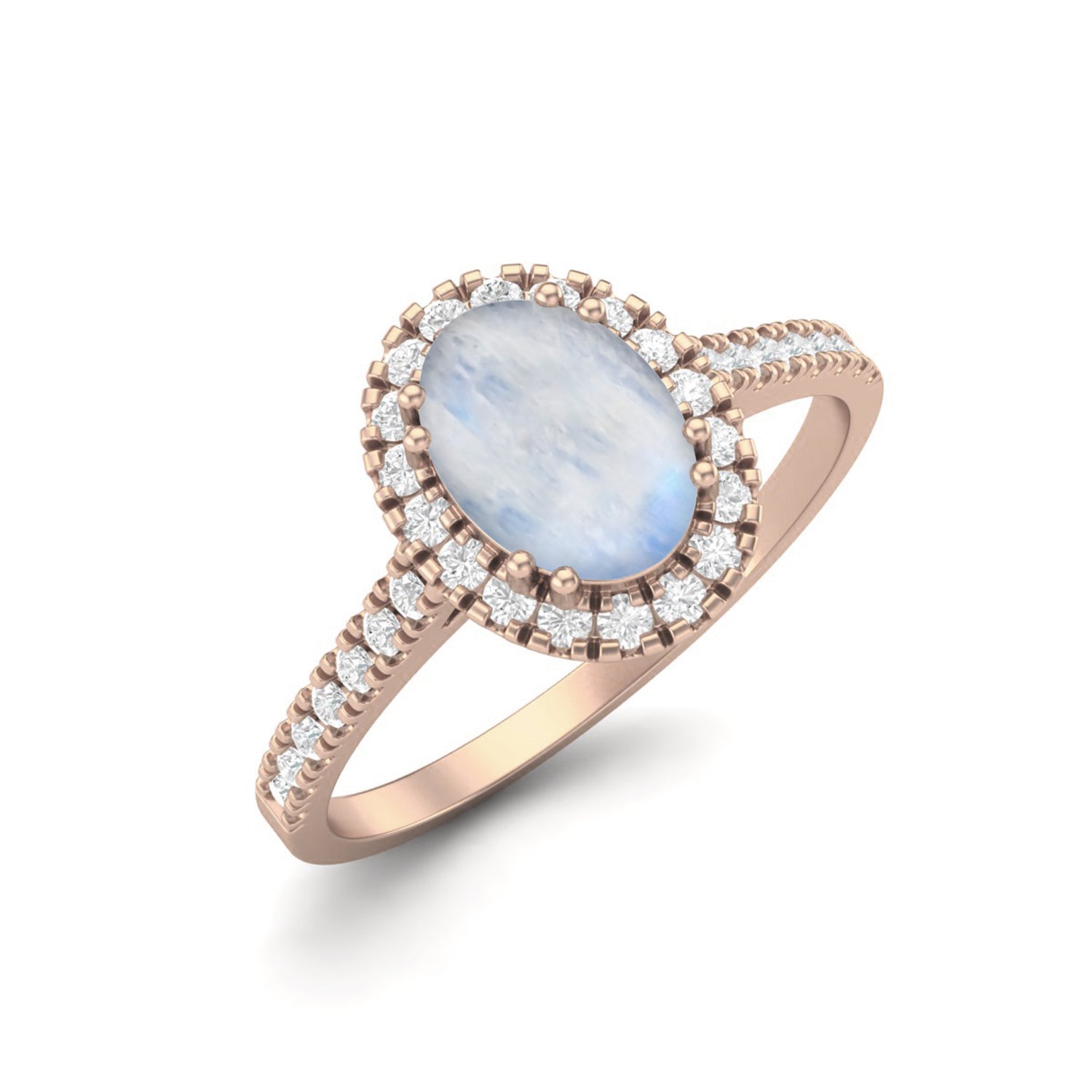 Classic Halo Design Moonstone Ring – Sterling Silver