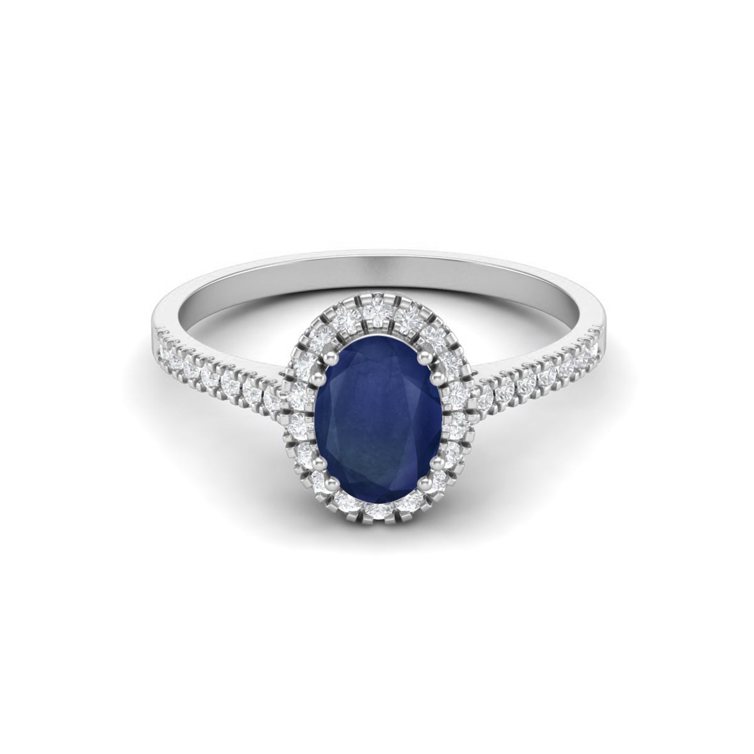 Blue Sapphire Solitaire with Accent Ring – Sterling Silver
