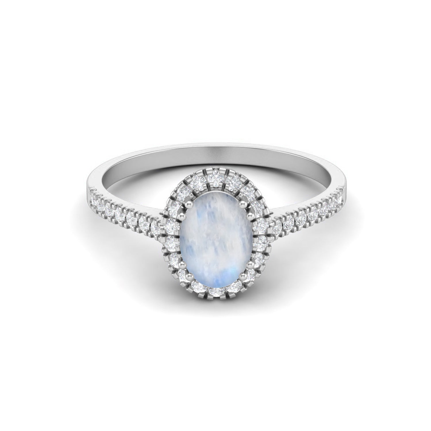 Classic Halo Design Moonstone Ring – Sterling Silver