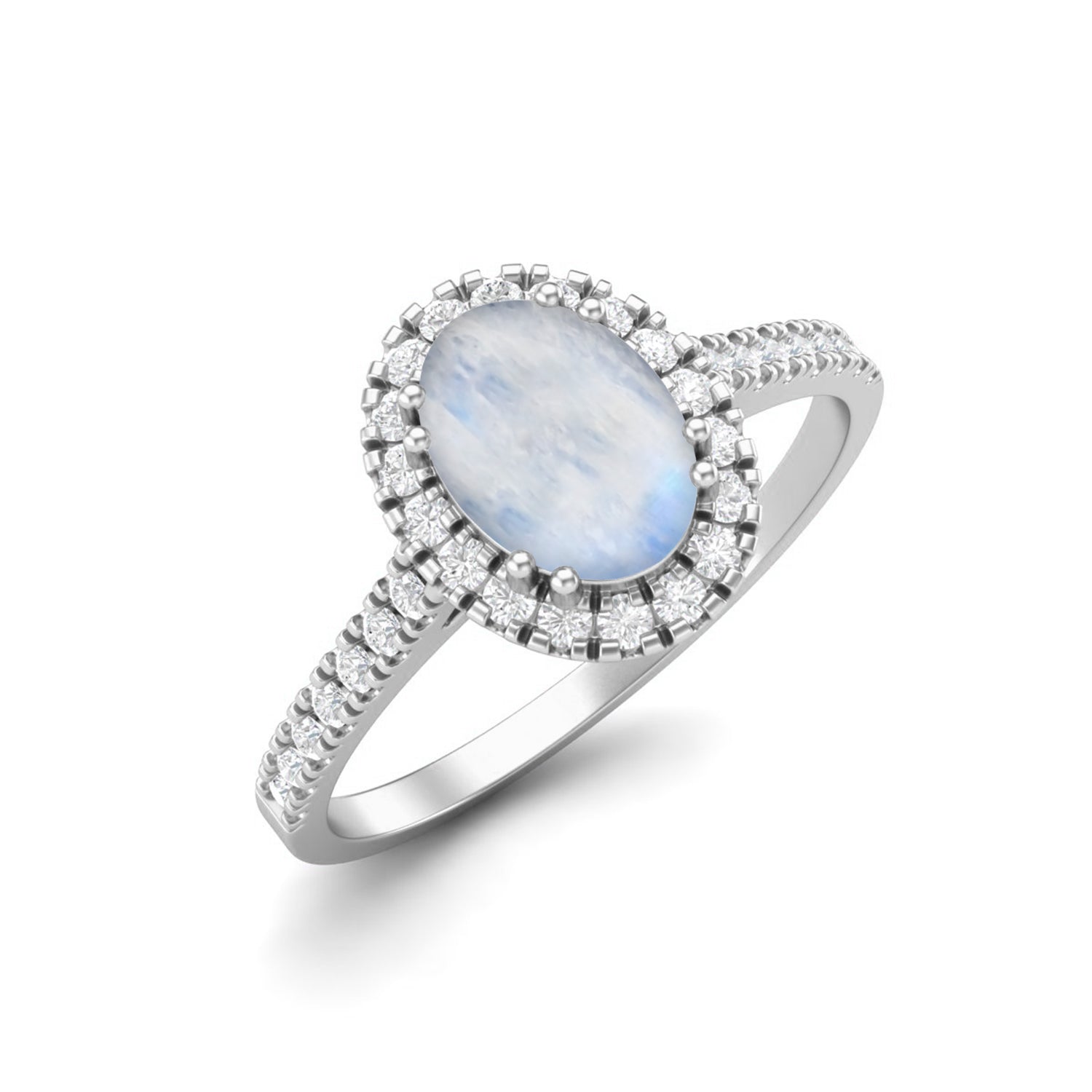 Classic Halo Design Moonstone Ring – Sterling Silver