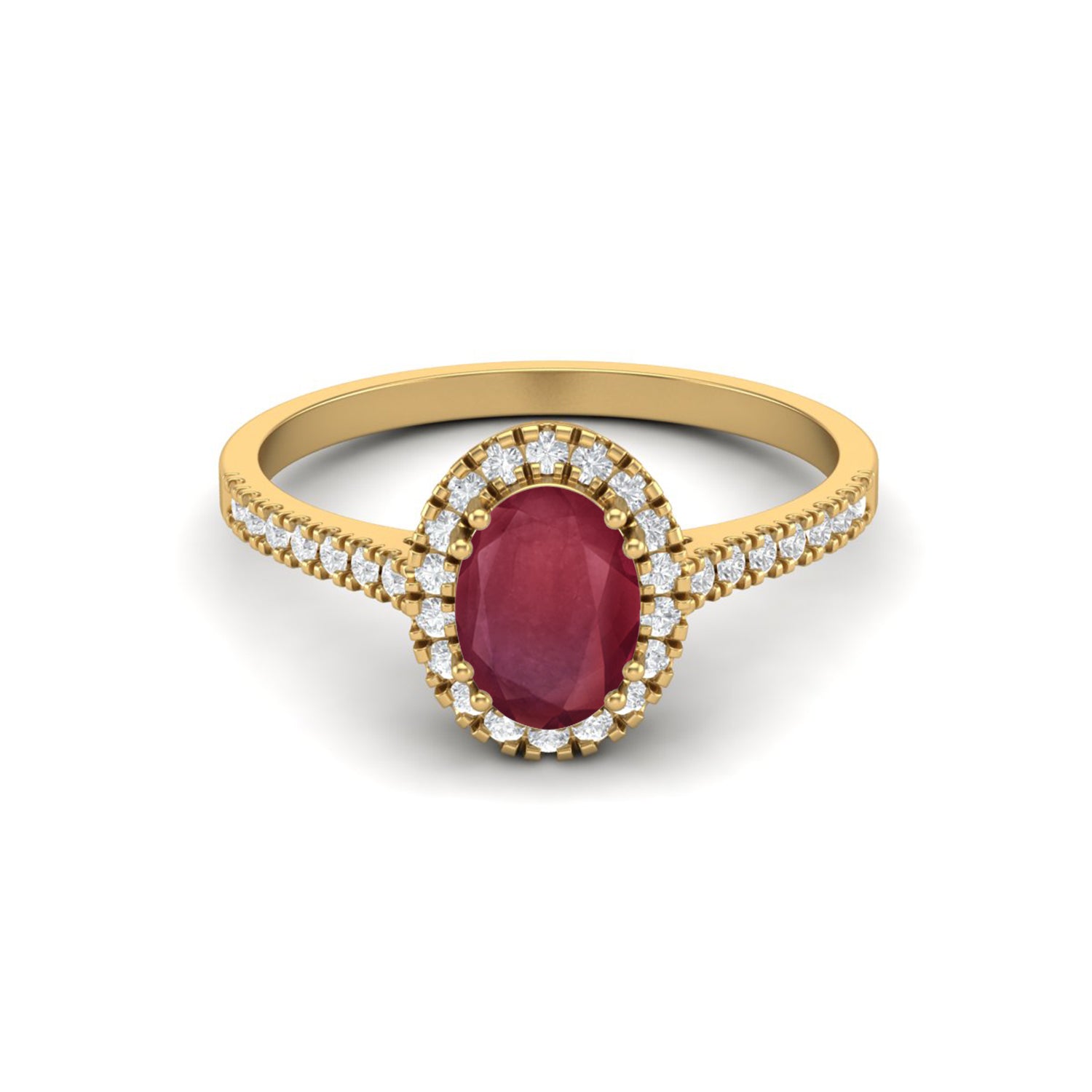 Ruby 1.00 Ct Oval Halo Classic Ring – 14k Yellow Gold