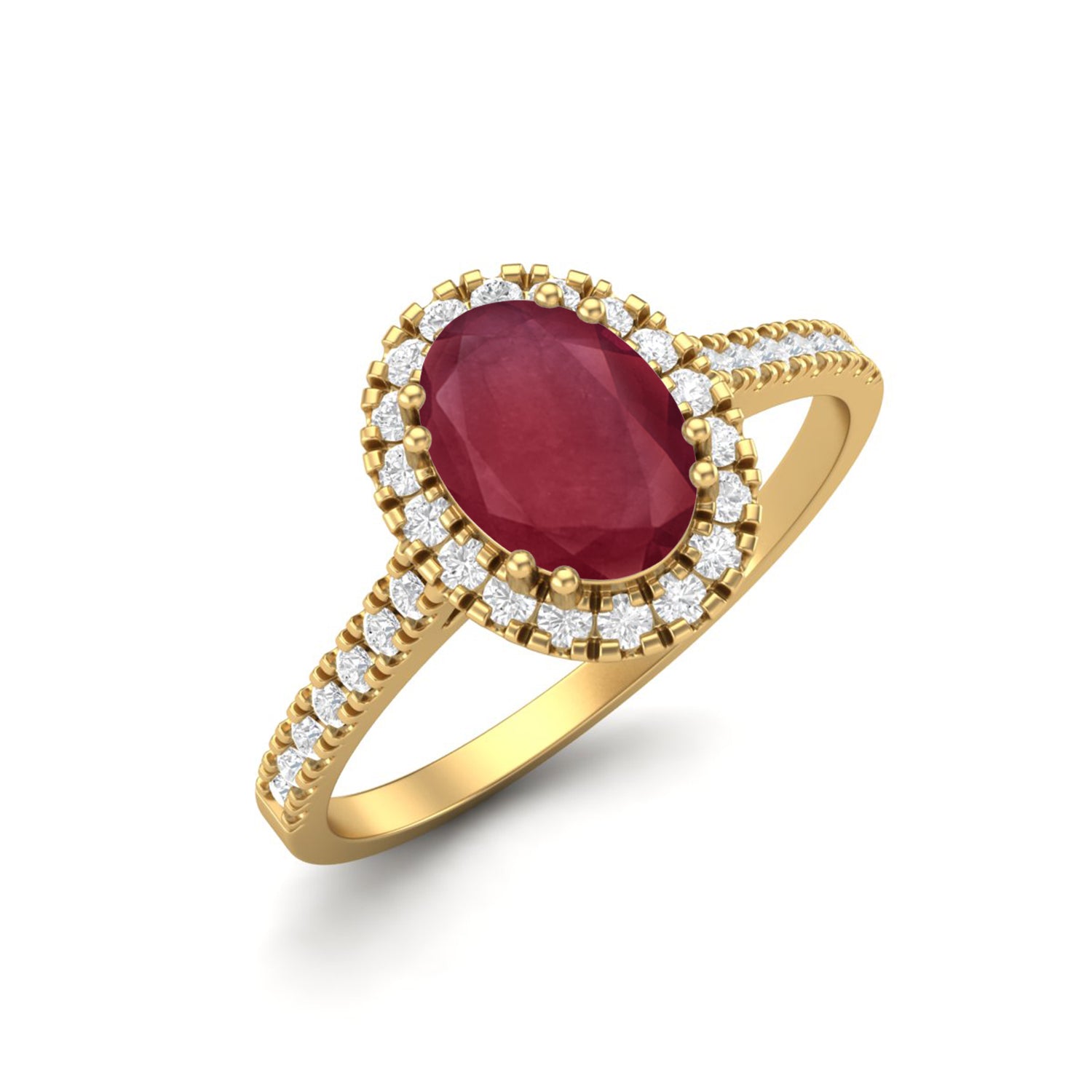 Ruby 1.00 Ct Oval Halo Classic Ring – 14k Yellow Gold
